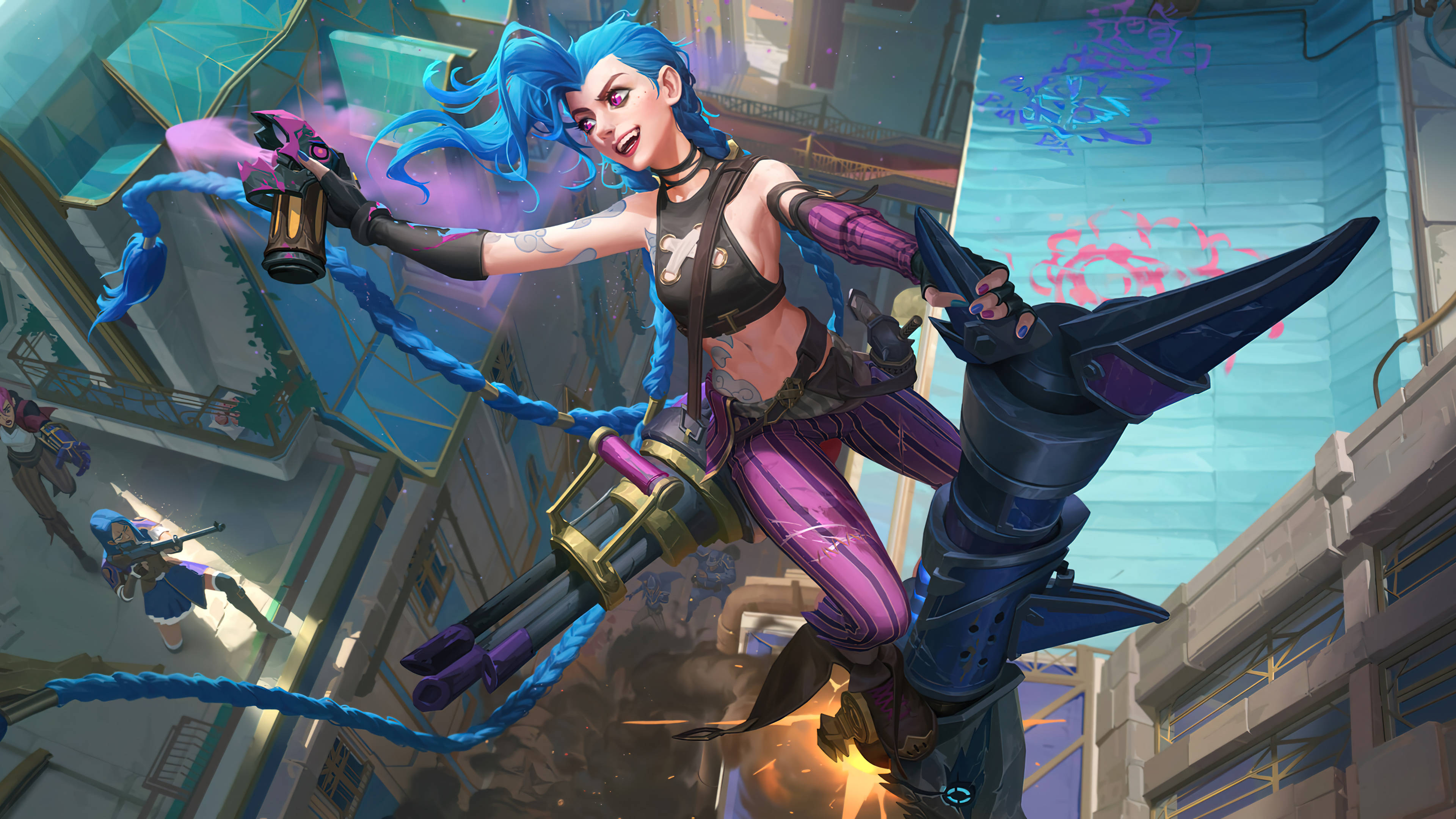 Jinx, Arcane, blue-haired anime character, 4K Desktop Wallpaper