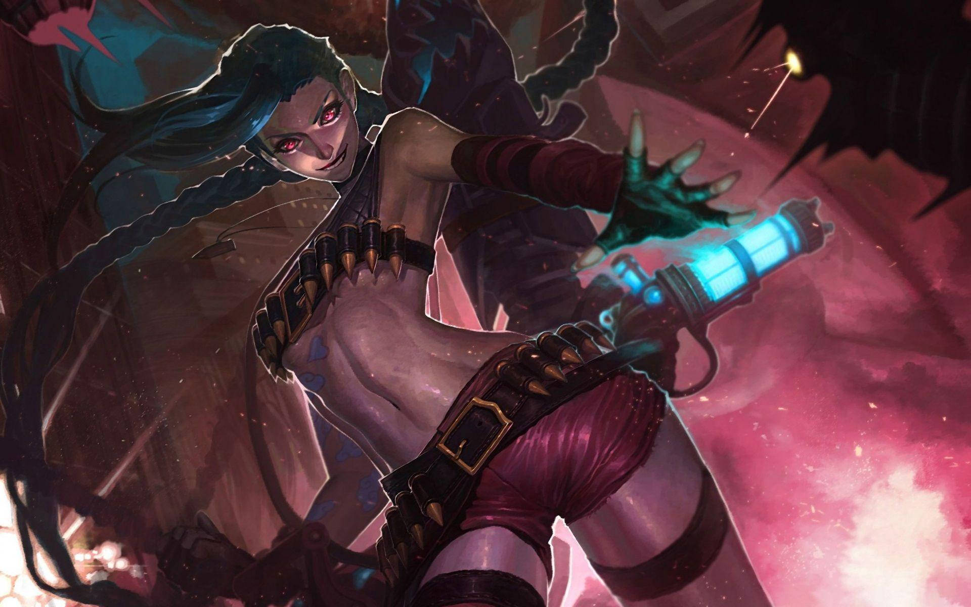 Jinx, curvy body, glowing red eyes, Full HD Desktop Wallpaper