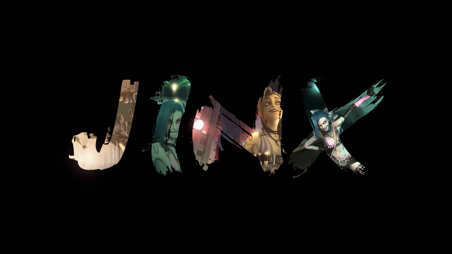 Jinx, glowing accents, black background, Full HD Desktop Wallpaper