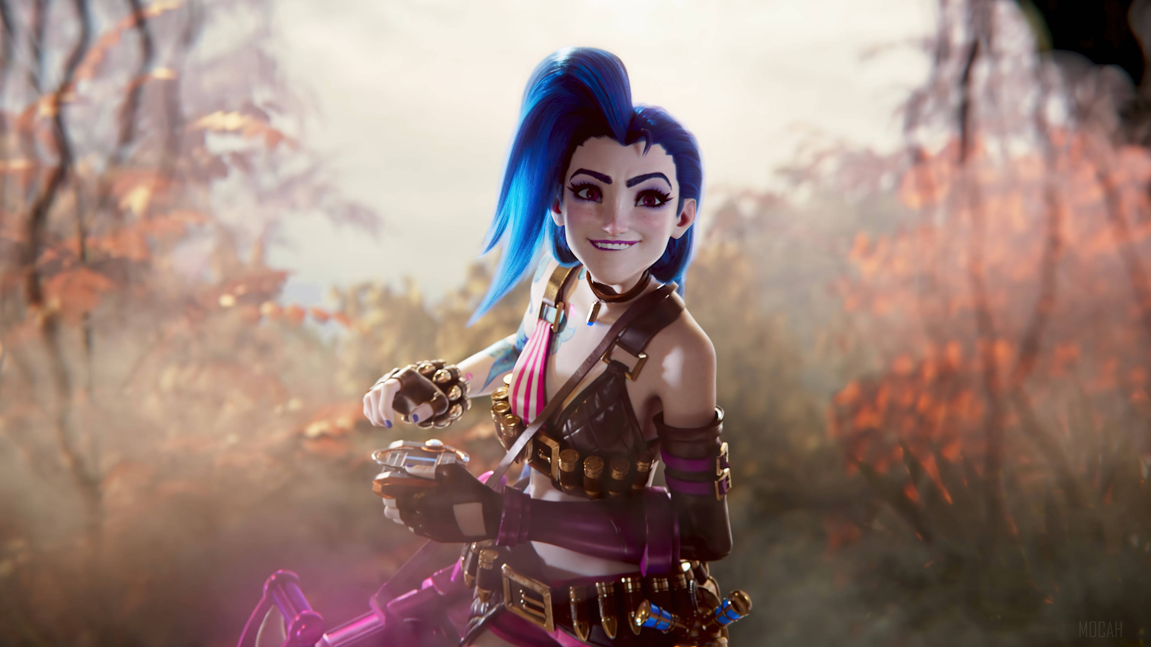 Jinx, blue hair, pink accents, 4K Desktop Wallpaper