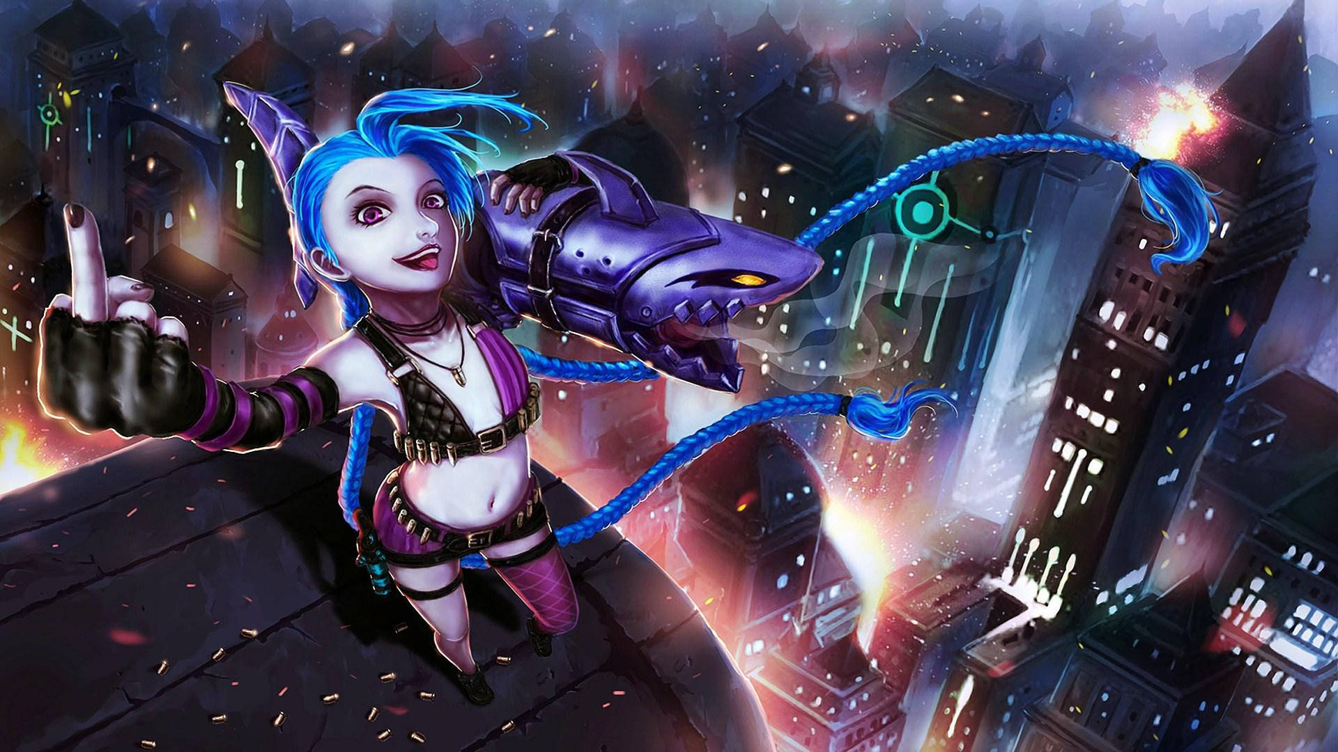 Jinx, rooftop, night, Full HD Desktop Wallpaper