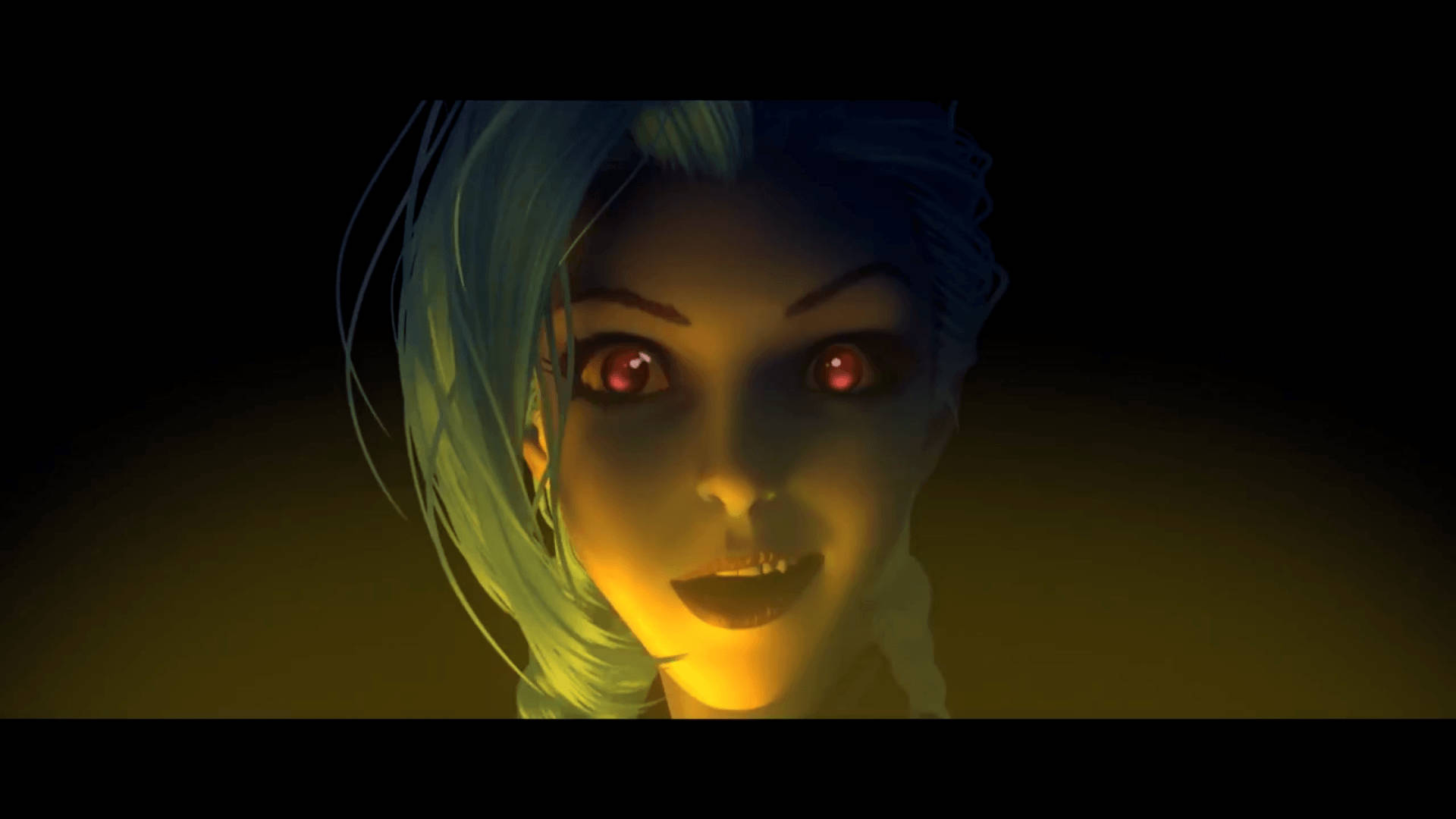 Jinx, glowing red eyes, blue hair, Full HD Desktop Wallpaper