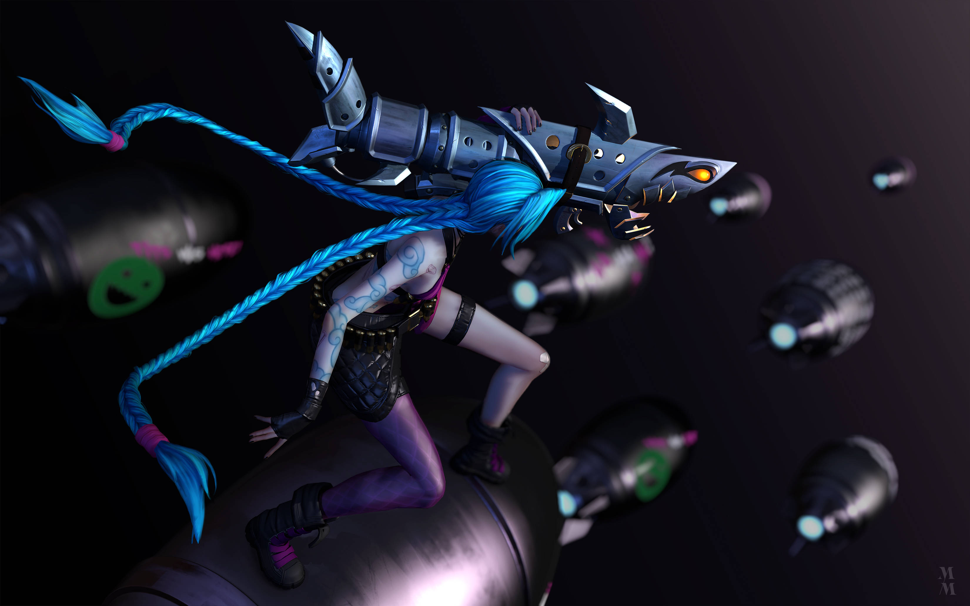 Jinx, rocket, anime girl, 2K Desktop Wallpaper