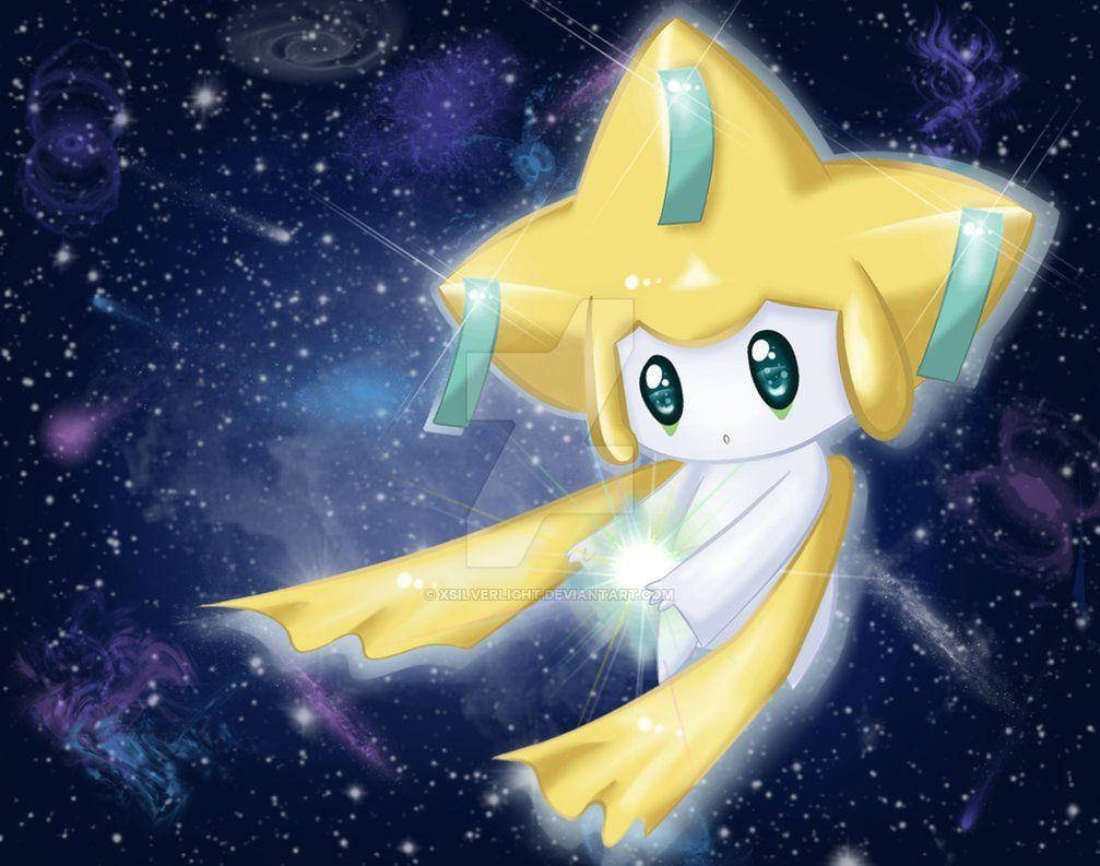 Jirachi, glowing yellow star-shaped, teal eyes, SD Desktop Wallpaper