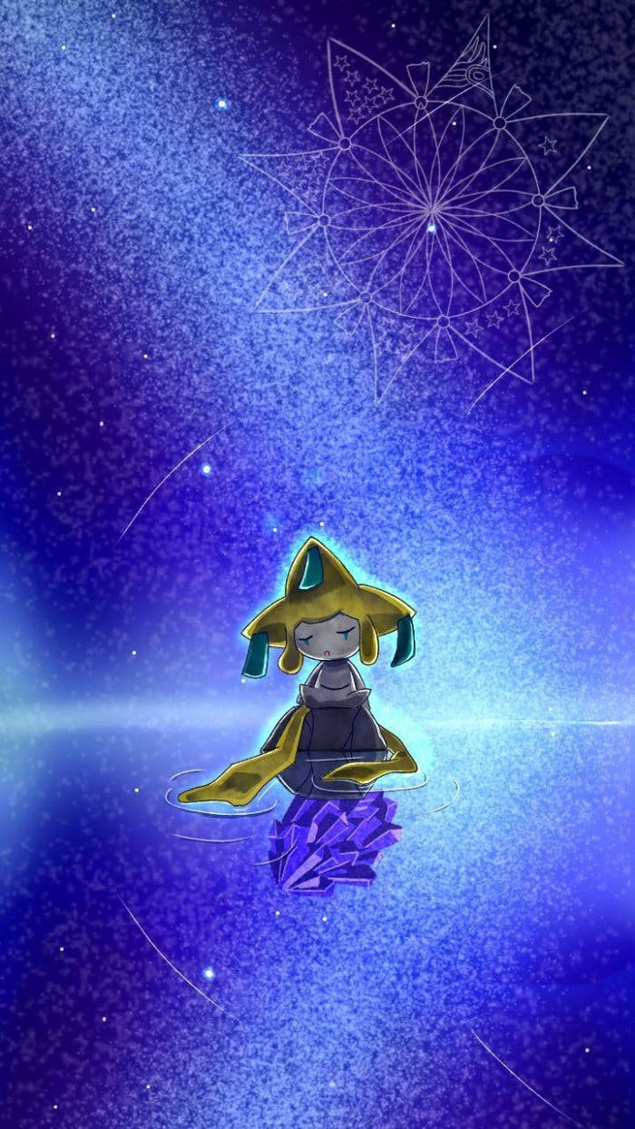 Jirachi, yellow hat, purple crystal, SD Phone Wallpaper