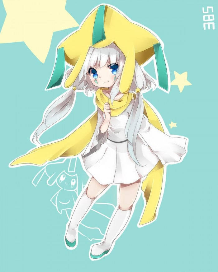 Jirachi, anime girl, white hair, SD Phone Wallpaper