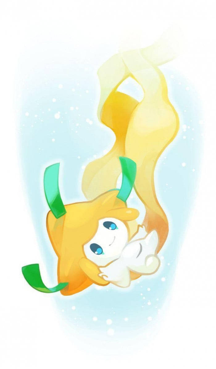 Jirachi, yellow, green ribbons, SD Phone Wallpaper
