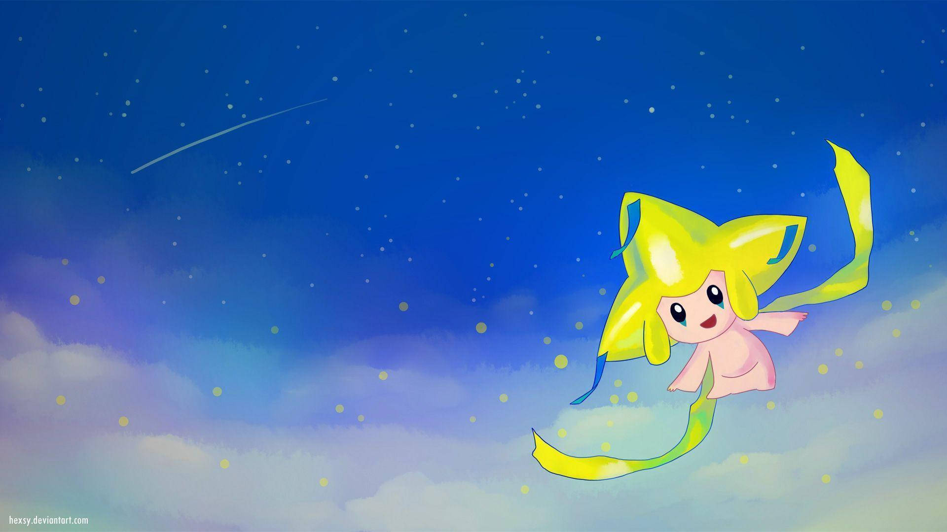 Jirachi, shooting star, starry twilight sky, Full HD Desktop Wallpaper