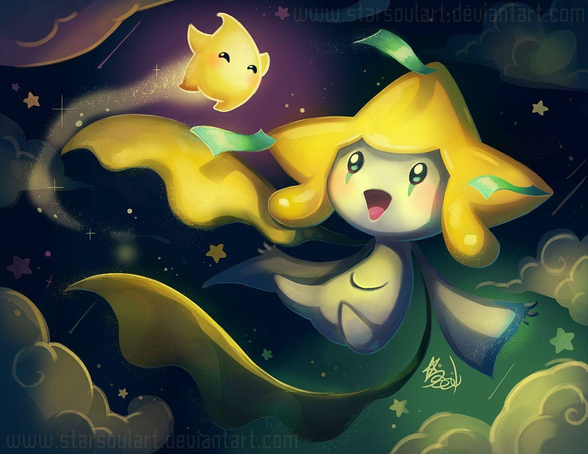 Jirachi, starry night sky, yellow cartoon creature, SD Desktop Wallpaper