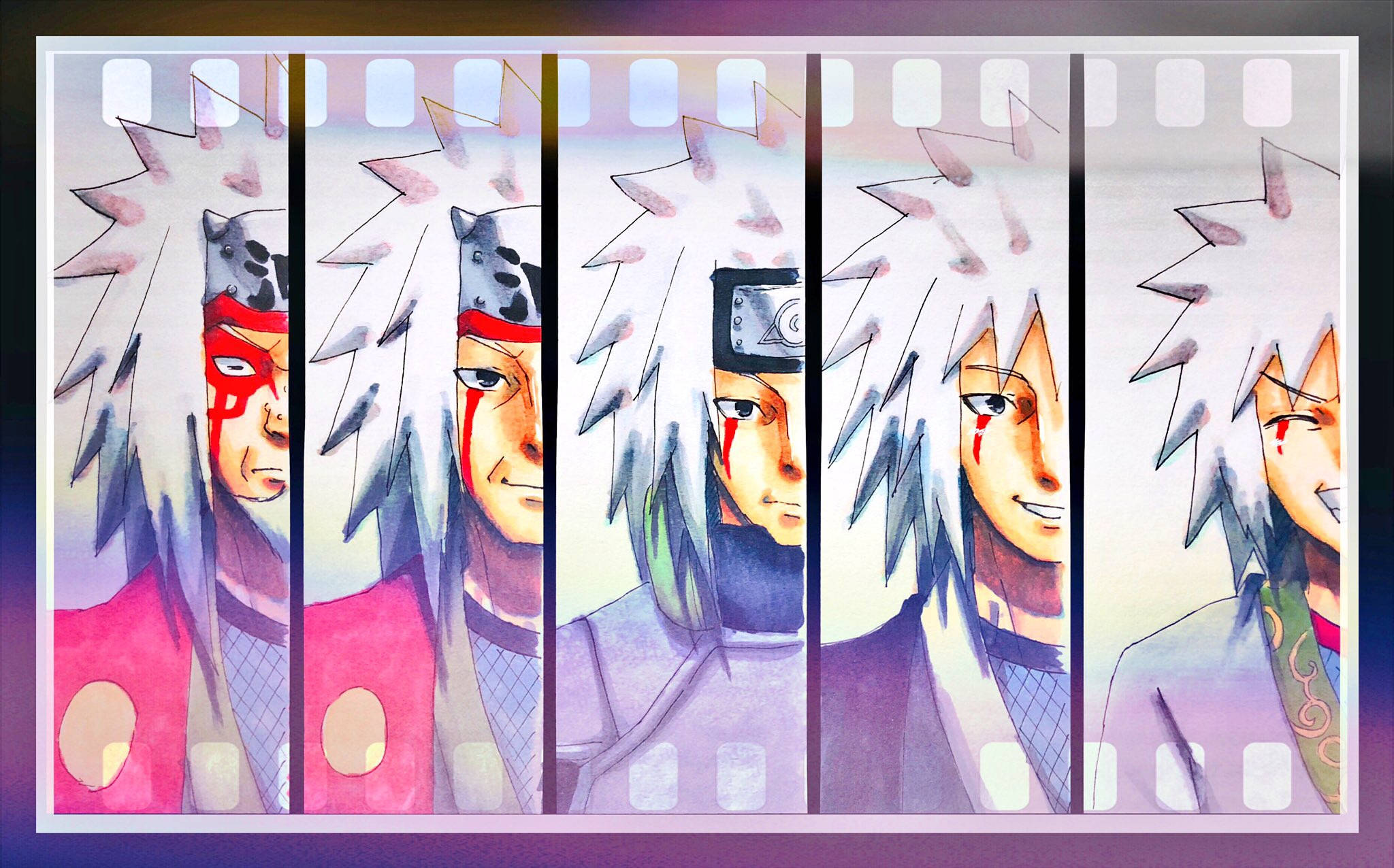 Jiraiya, spiky white hair, red eye markings, Full HD Desktop Wallpaper