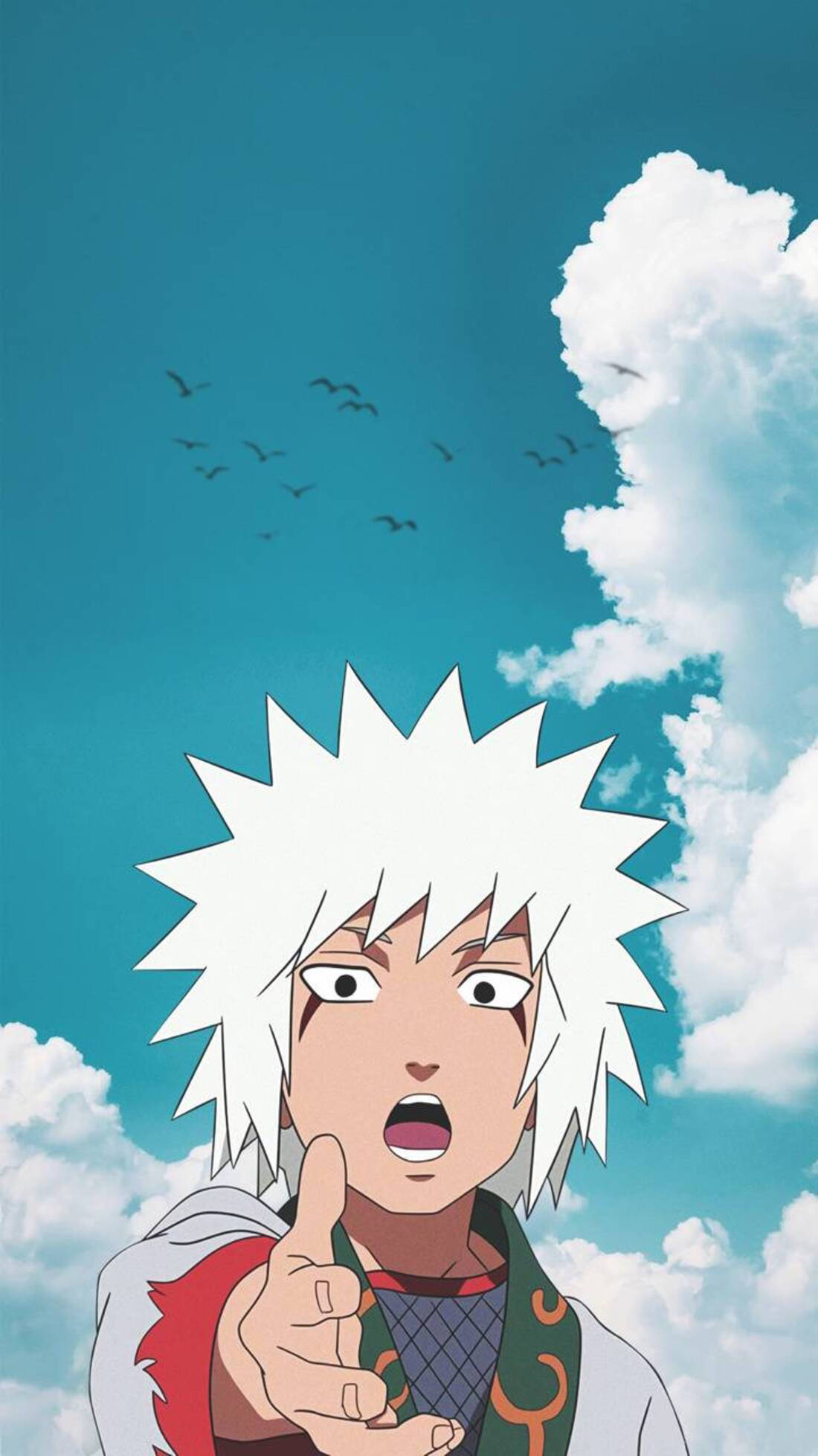 Jiraiya, spiky white hair, bright blue sky, Full HD Phone Wallpaper