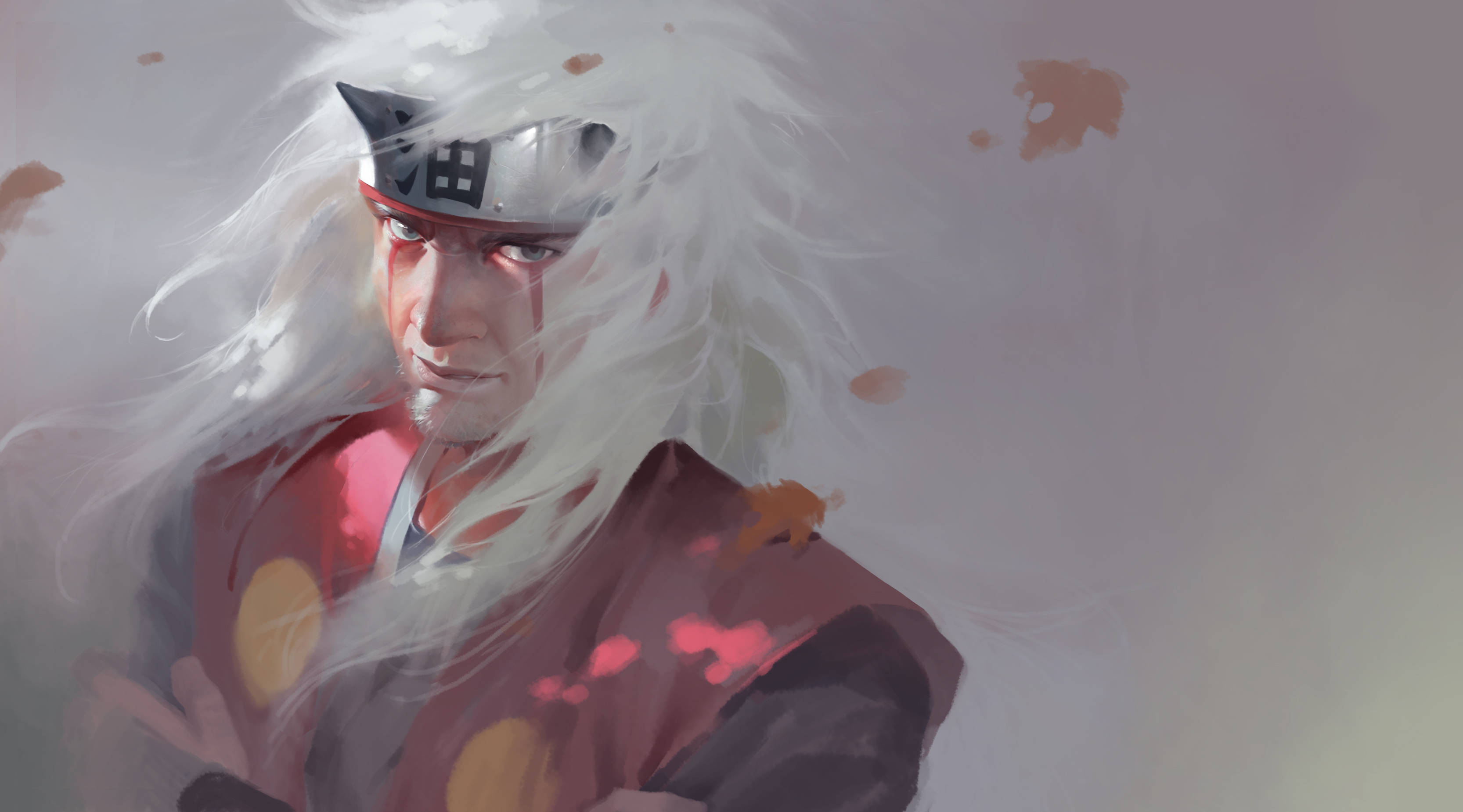Jiraiya, white hair, red cloak, 2K Desktop Wallpaper