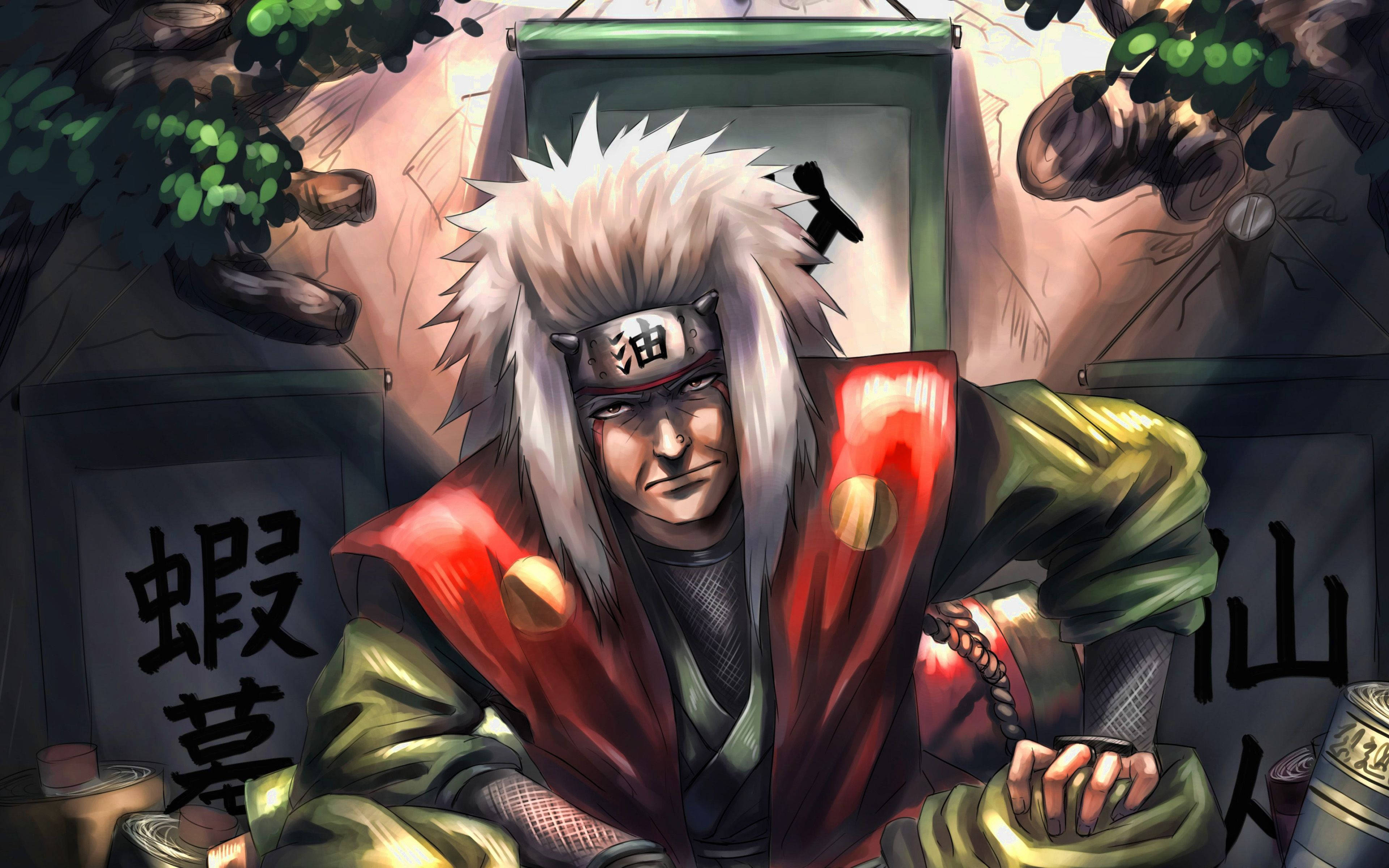 Jiraiya, anime ninja, spiky white hair, 4K Desktop Wallpaper