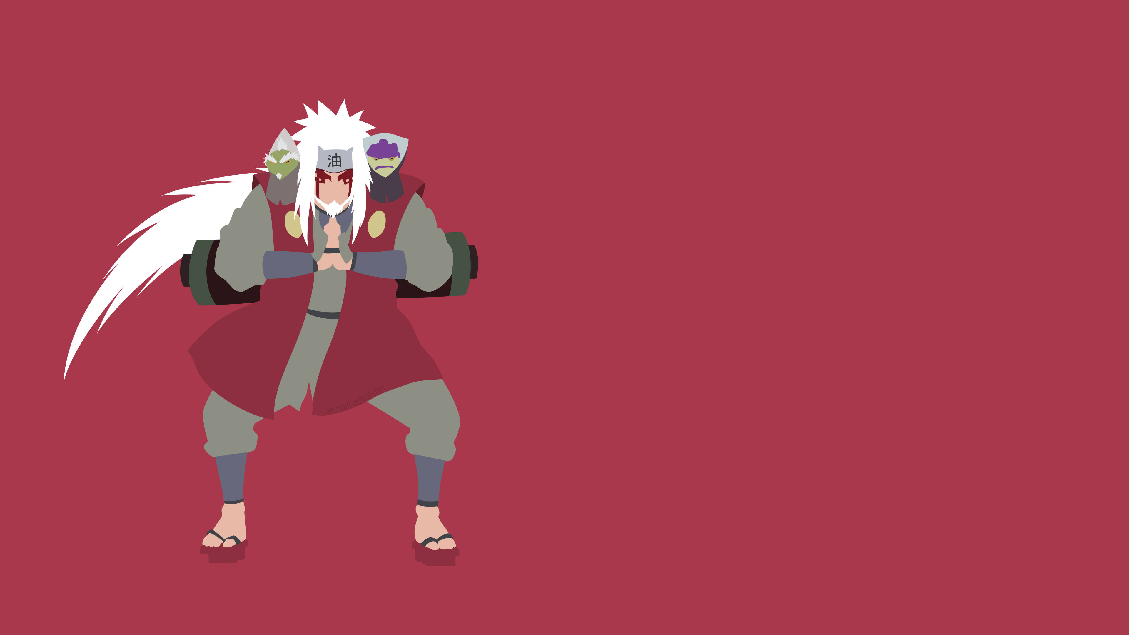Jiraiya, white spiky hair, red cloak, 4K Desktop Wallpaper