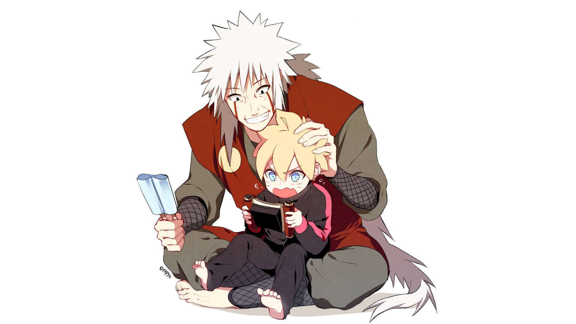 Jiraiya, spiky white hair, popsicle, Full HD Desktop Wallpaper