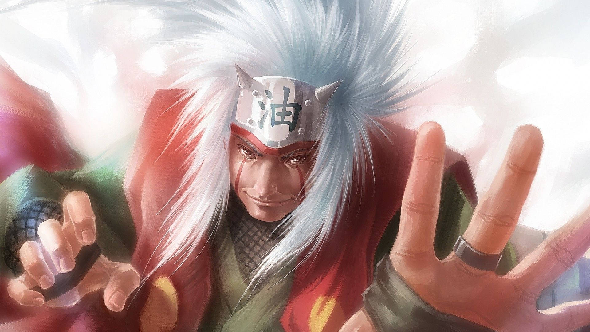 Jiraiya, spiky white hair, red cloak, Full HD Desktop Wallpaper