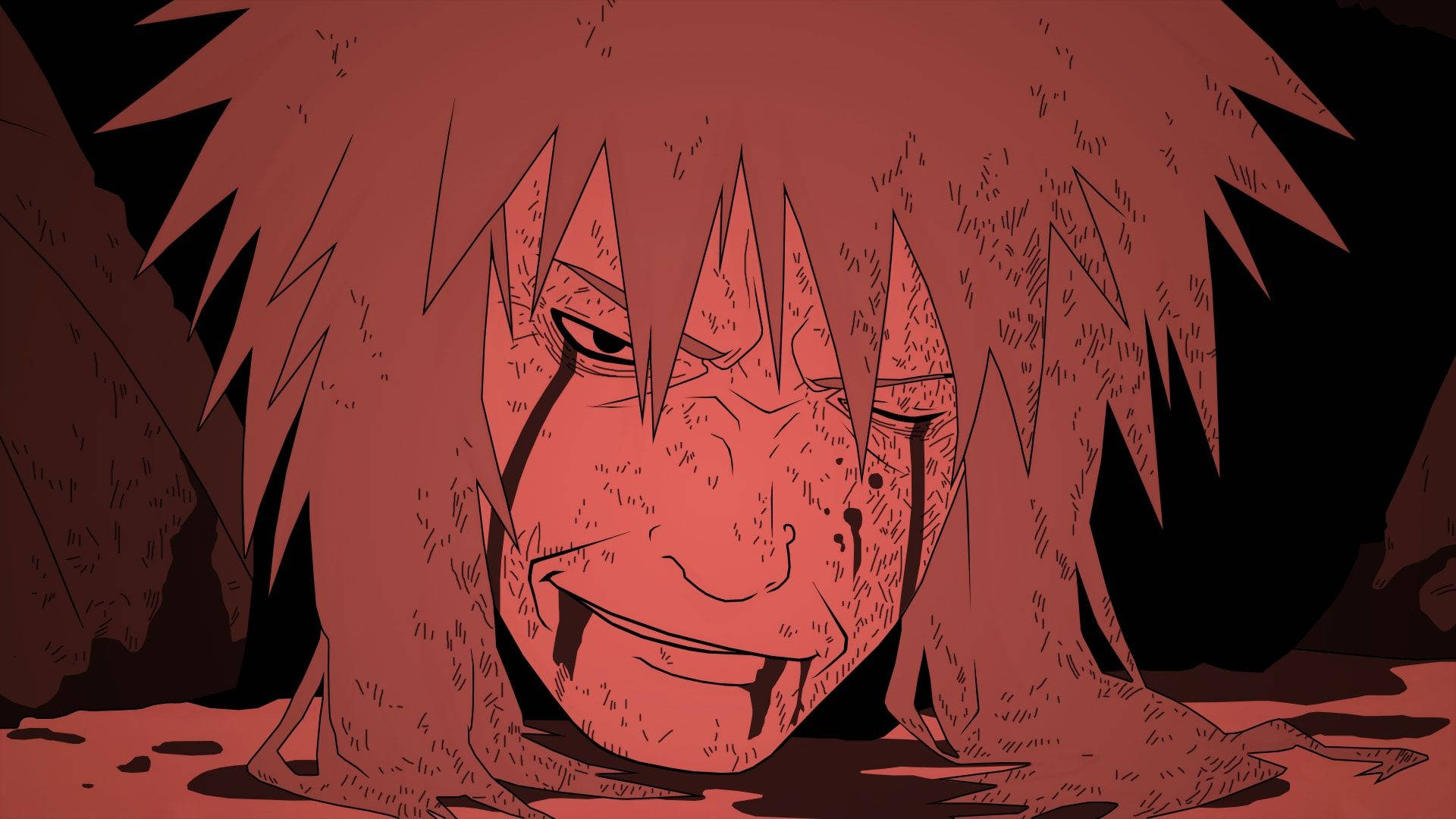 Jiraiya, spiky red hair, sinister grin, Full HD Desktop Wallpaper