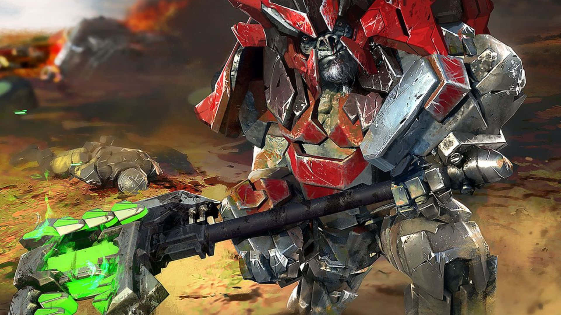 Jiralhanae, red and silver, glowing green weapon, Full HD Desktop Wallpaper