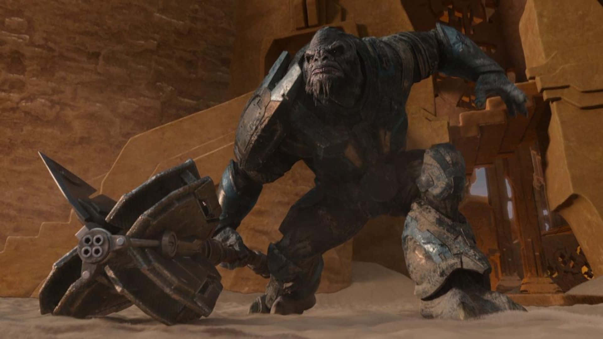 Jiralhanae, massive armored ape, spiked weapon, Full HD Desktop Wallpaper