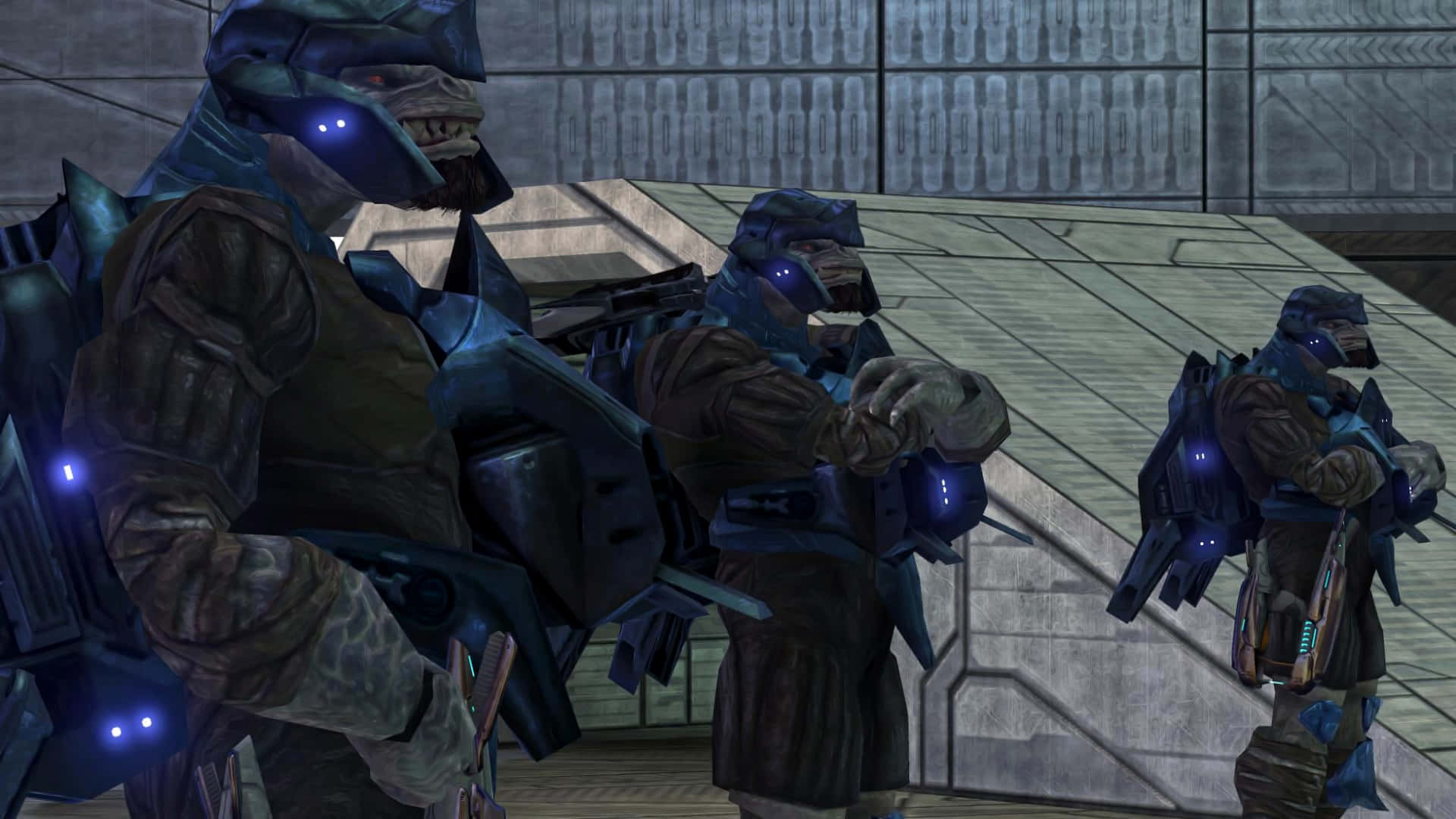 Jiralhanae, glowing blue eyes, armored alien soldiers, Full HD Desktop Wallpaper