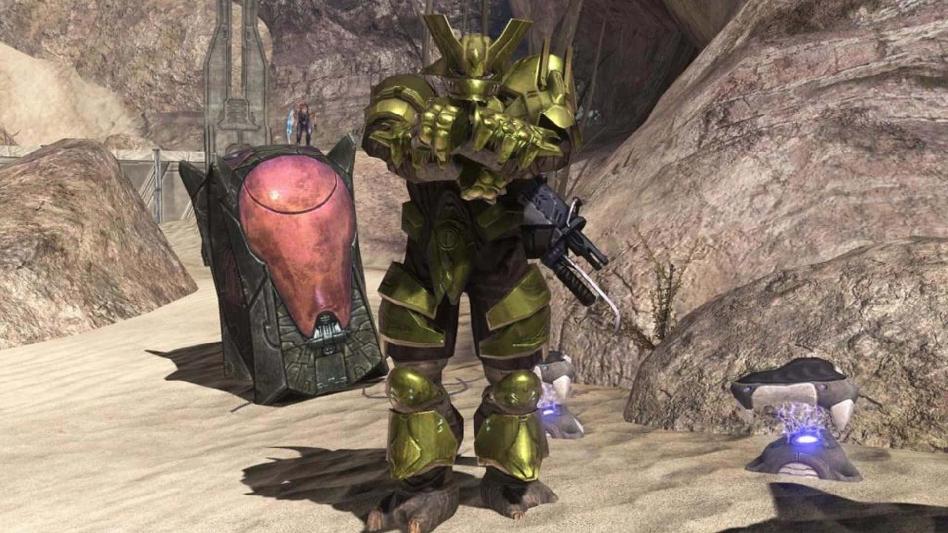 Jiralhanae, golden armored soldier, desert canyon, Full HD Desktop Wallpaper