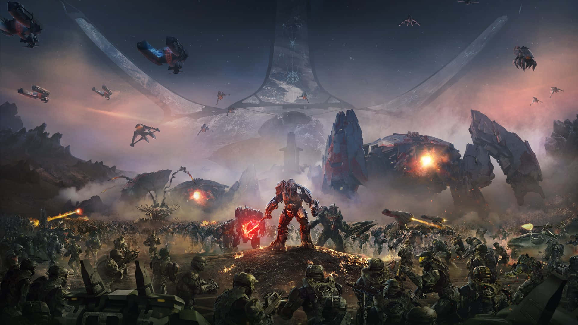 Jiralhanae, twilight sky, giant robots, Full HD Desktop Wallpaper