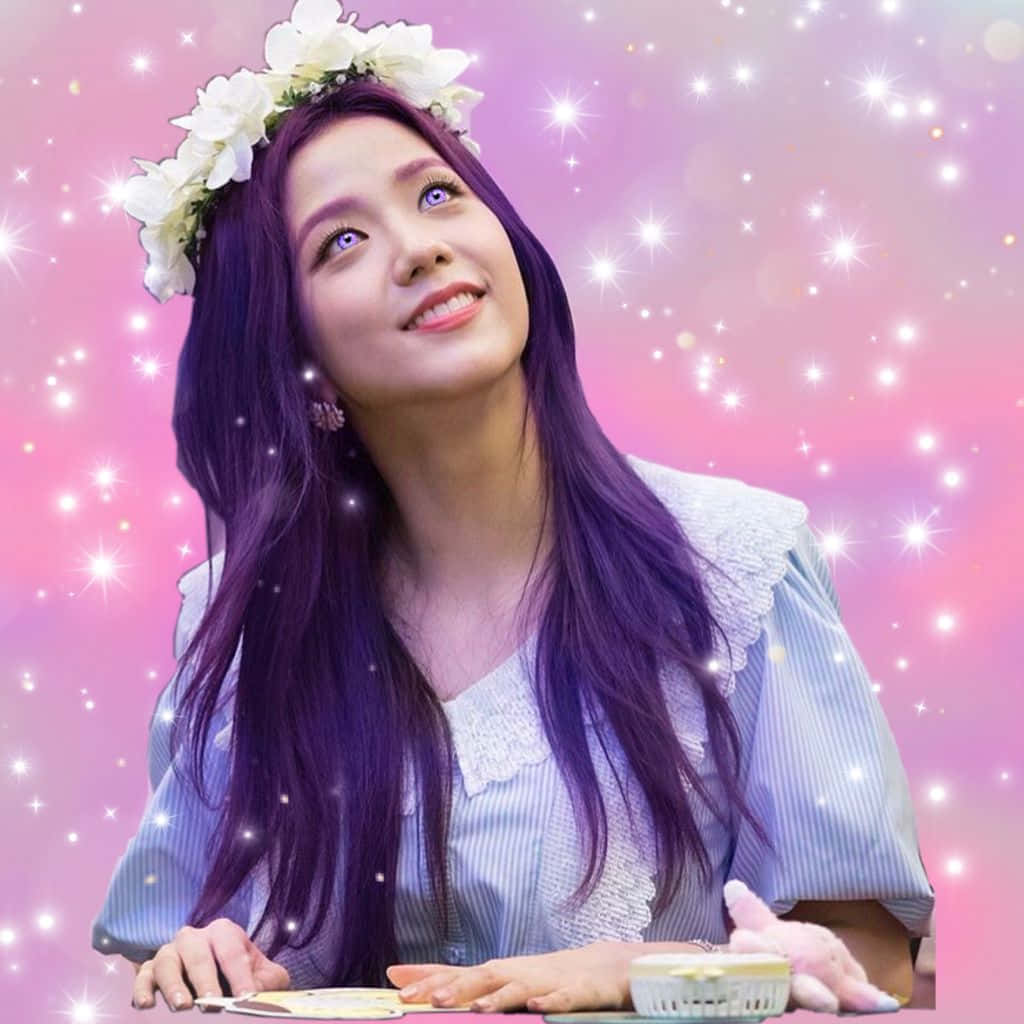 Jisoo Blackpink, purple hair, white flower crown, SD Desktop Wallpaper