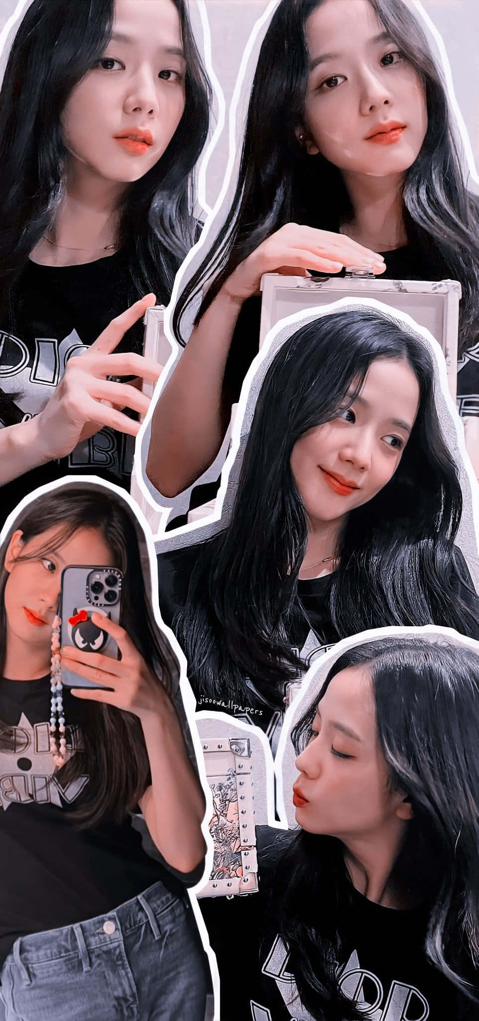 Jisoo Blackpink, long dark hair, bold orange lips, Full HD Phone Wallpaper
