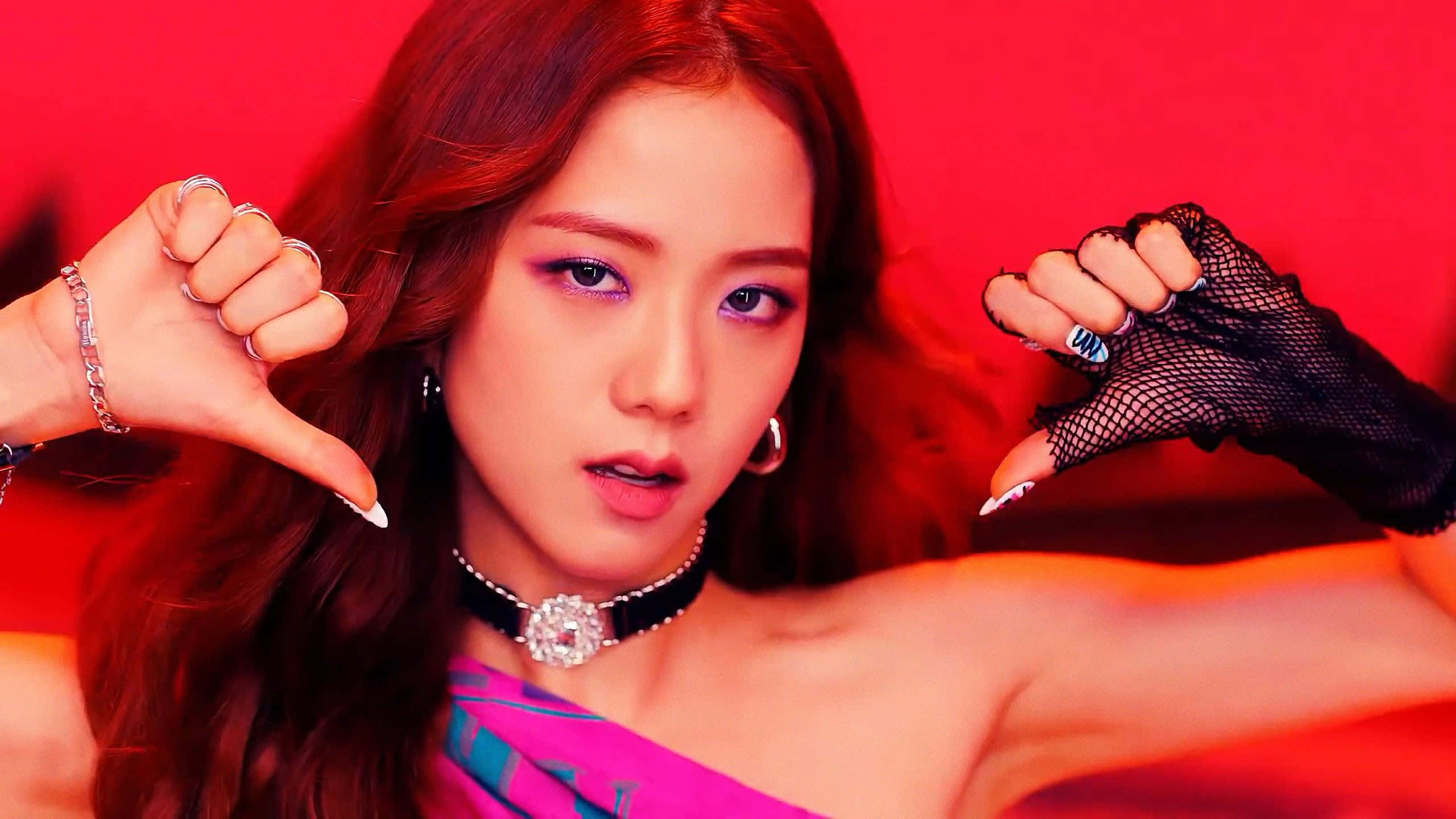 Jisoo Blackpink, red hair, bold makeup, 2K Desktop Wallpaper