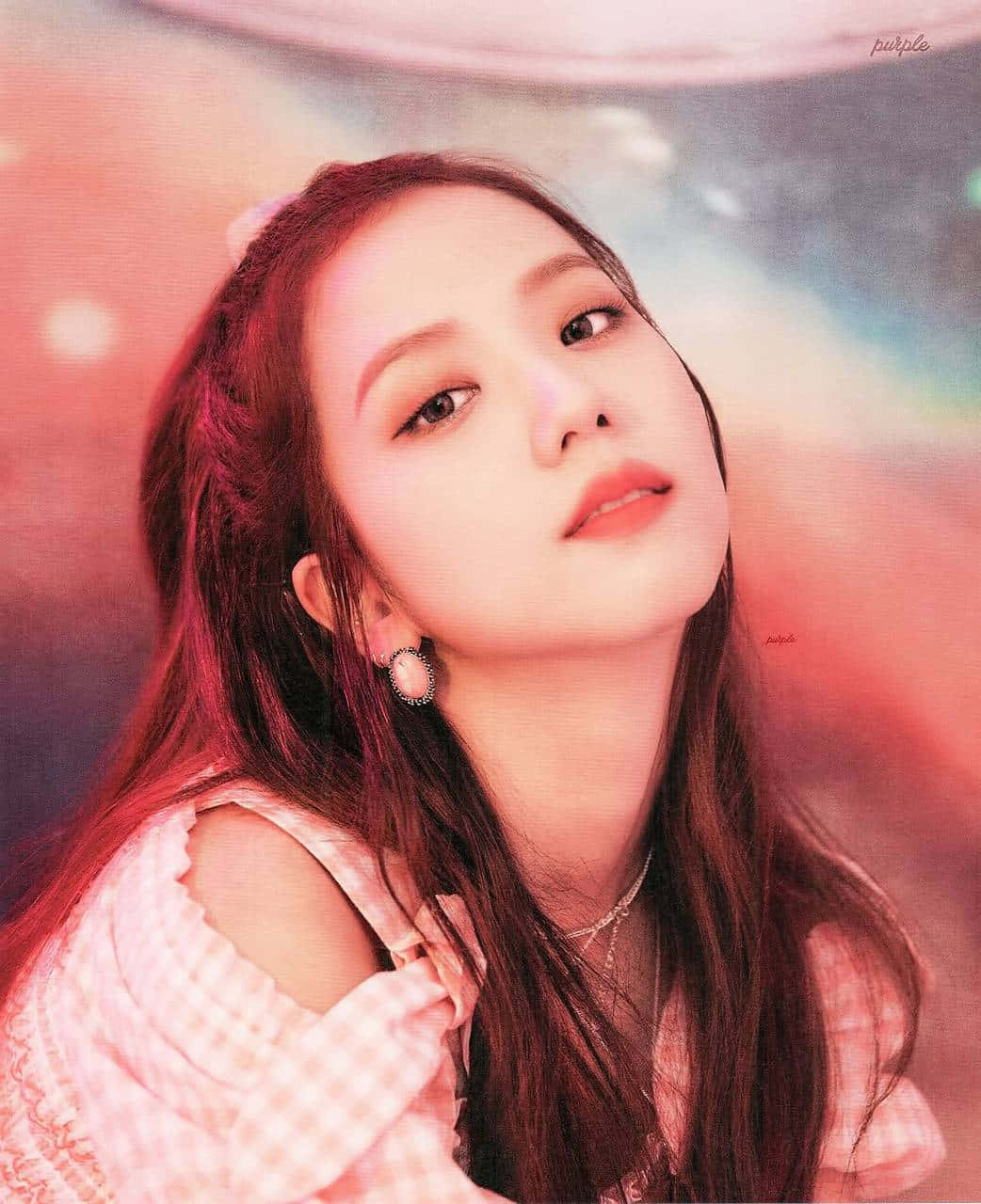 Jisoo Blackpink, long dark hair, soft pink and purple gradient background, HD Phone Wallpaper