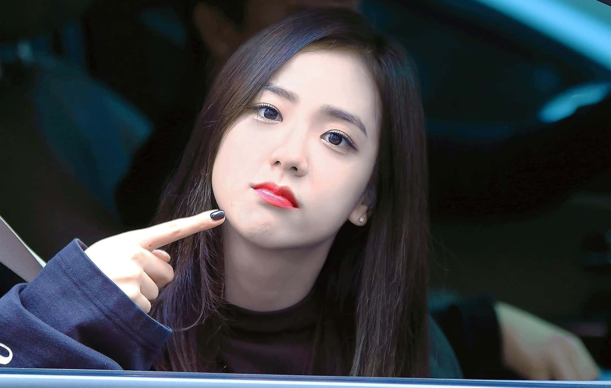 Jisoo Blackpink, dark hair, red lips, Full HD Desktop Wallpaper
