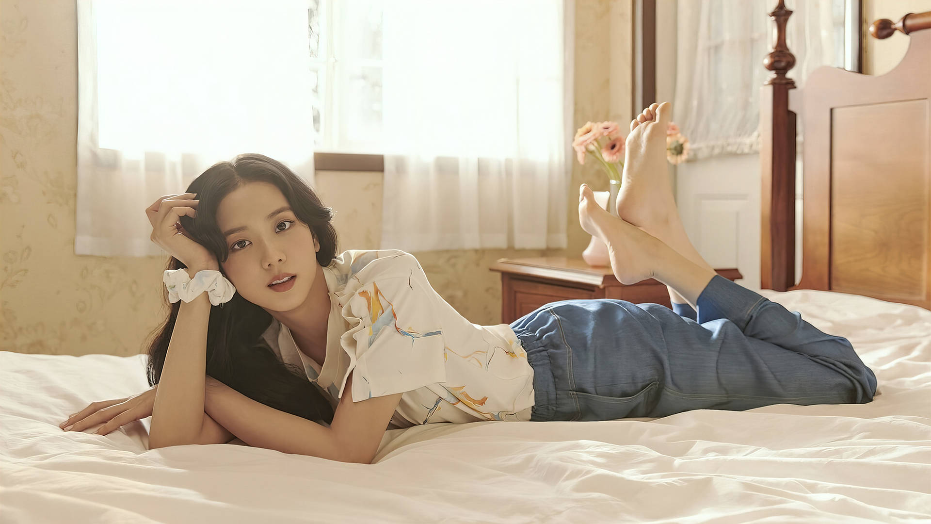 Jisoo, Blackpink, bed, Full HD Desktop Wallpaper