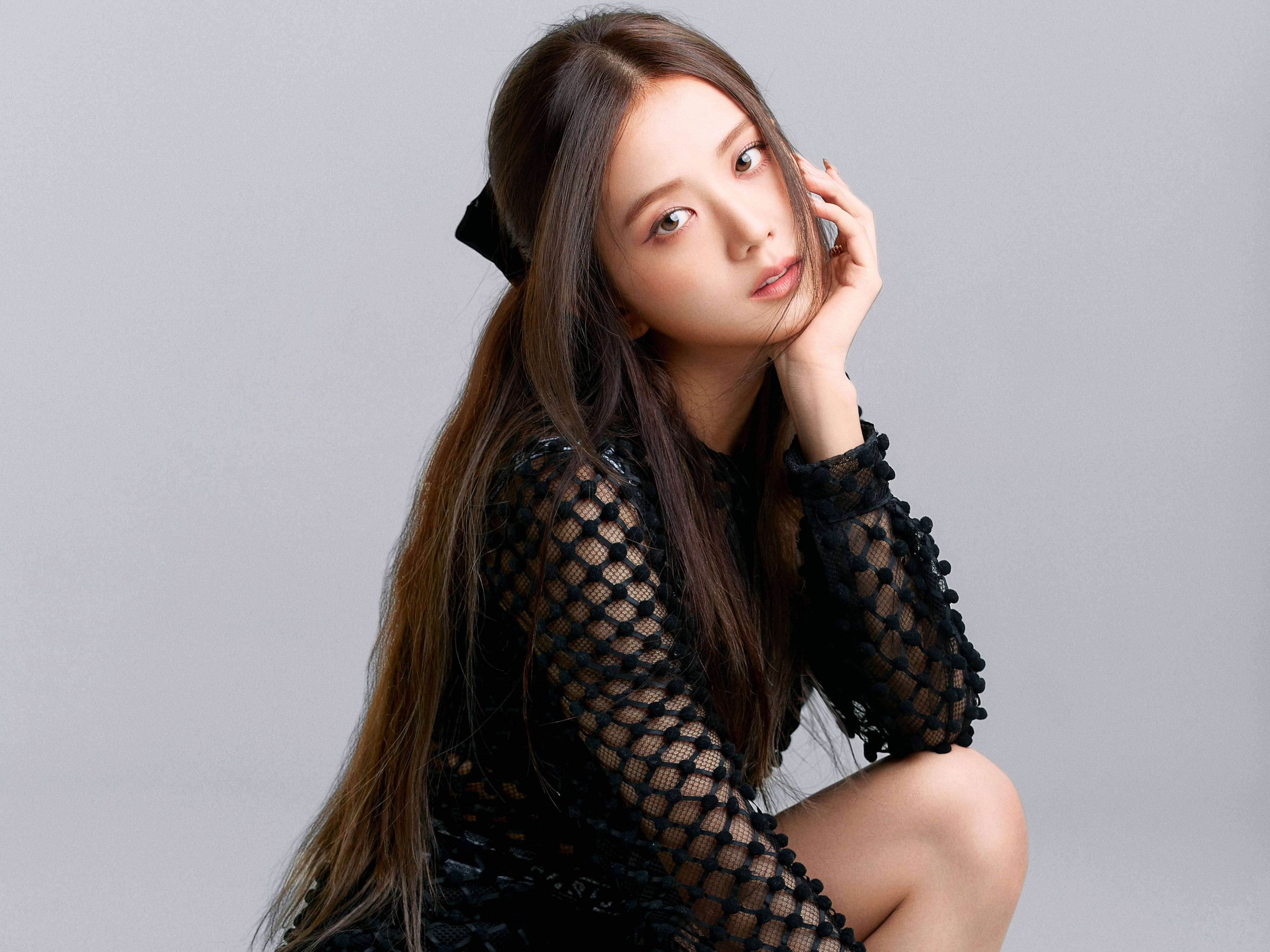 Jisoo, Blackpink, black mesh dress, 4K Desktop Wallpaper