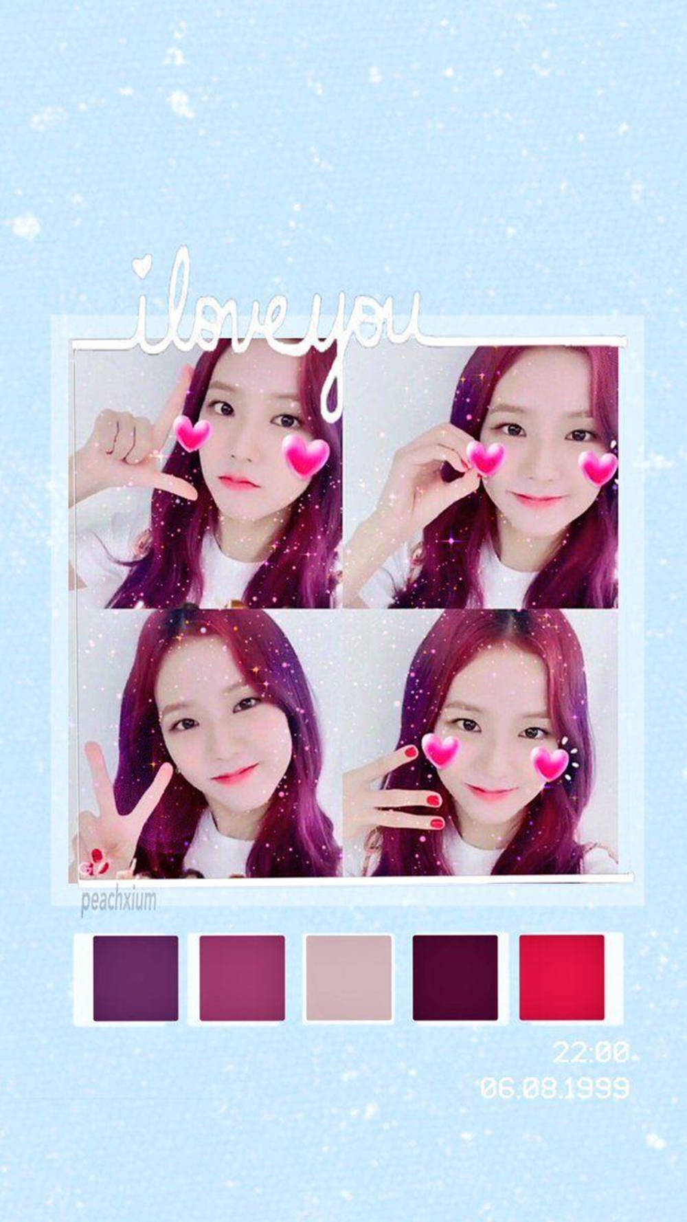 Jisoo Blackpink, purple hair, pink hearts, HD Phone Wallpaper