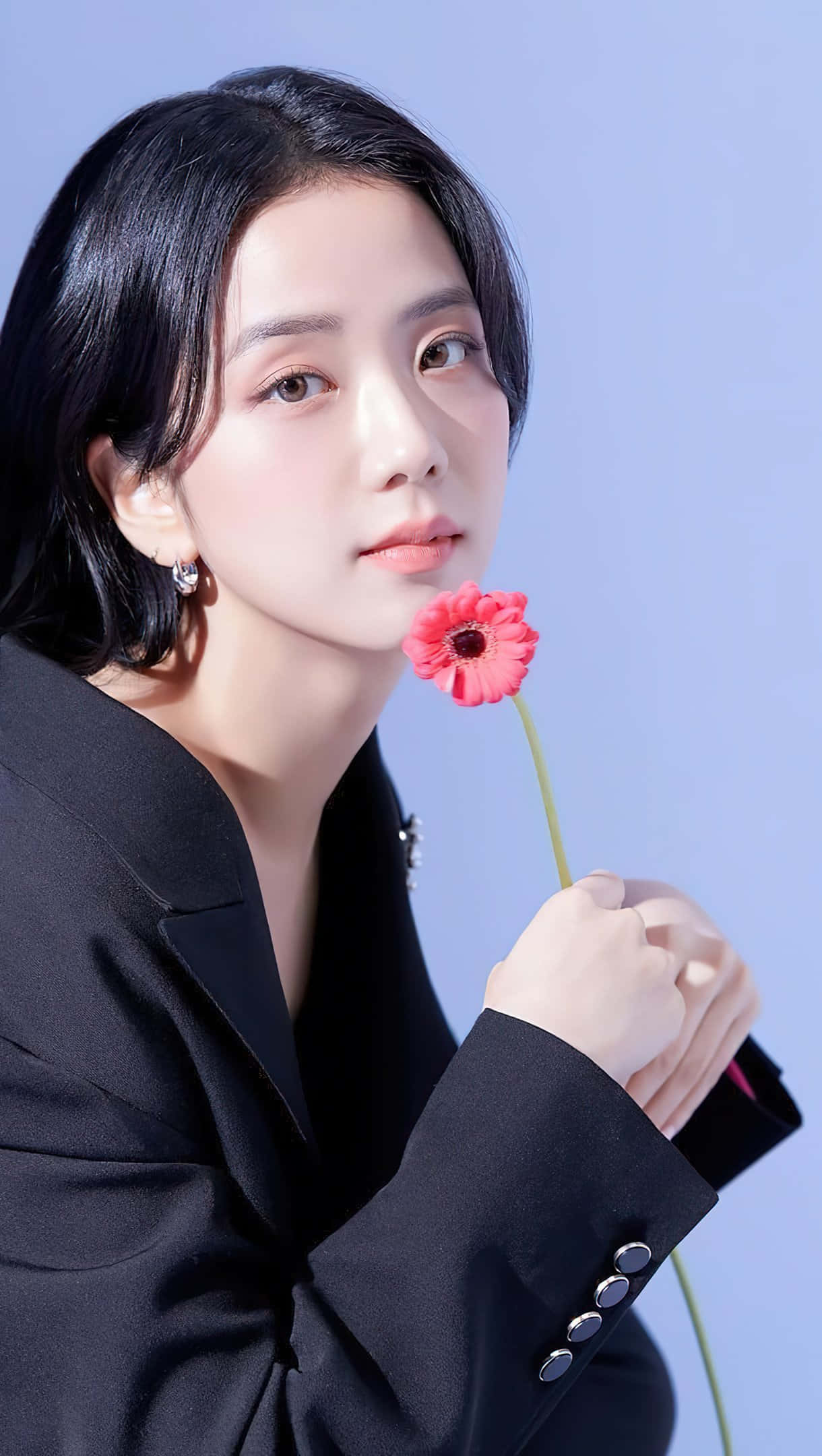 Jisoo Blackpink, black blazer, pink flower, Full HD Phone Wallpaper