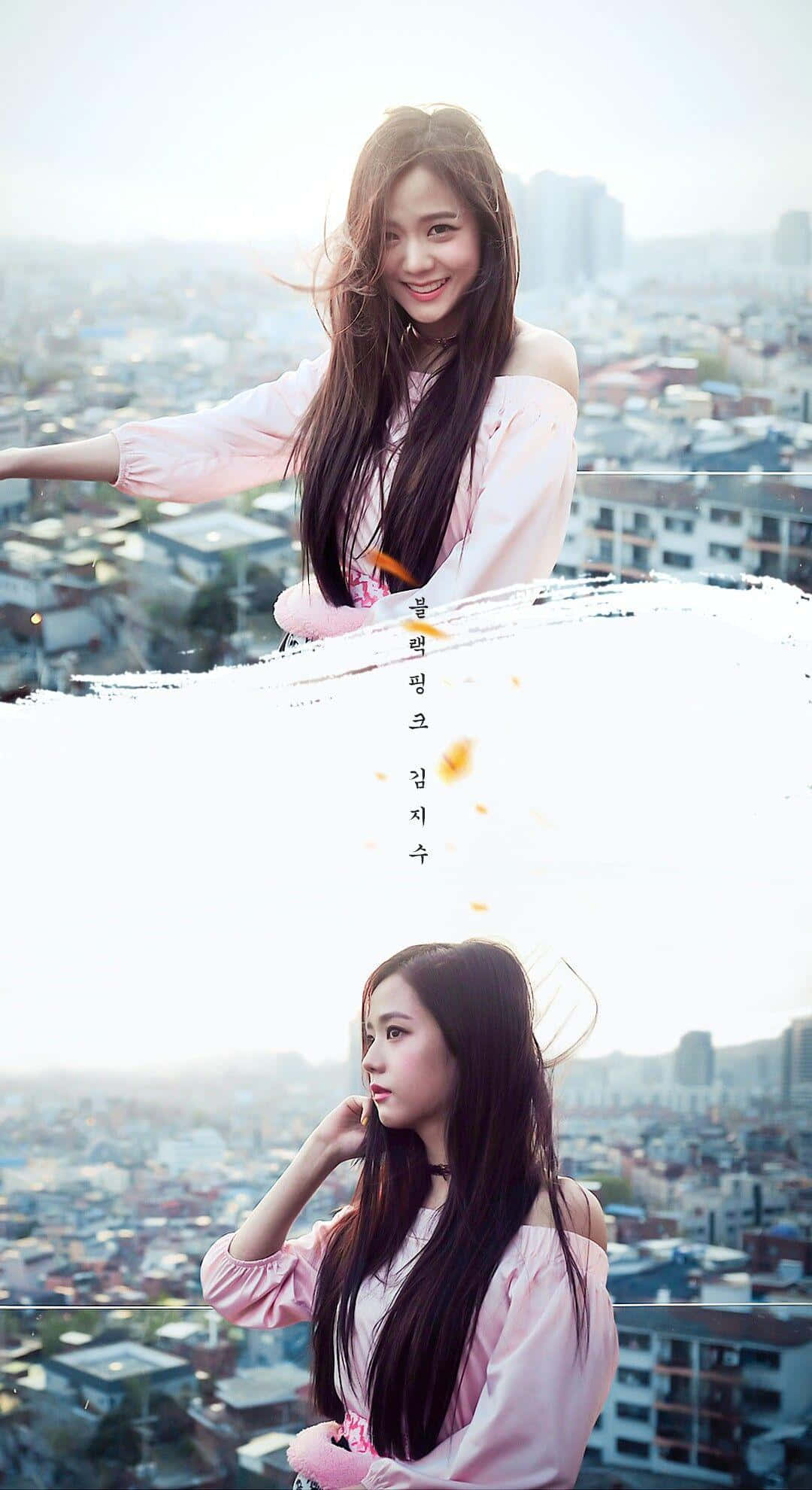 Jisoo Blackpink, pink off-shoulder top, rooftop, Full HD Phone Wallpaper