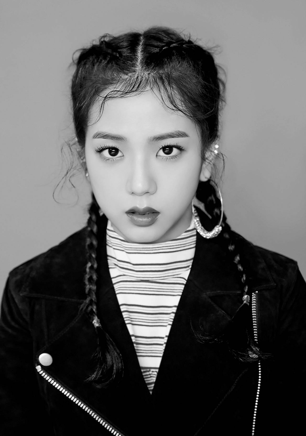 black and white portrait, braided hair, velvet jacket, HD Phone Wallpaper