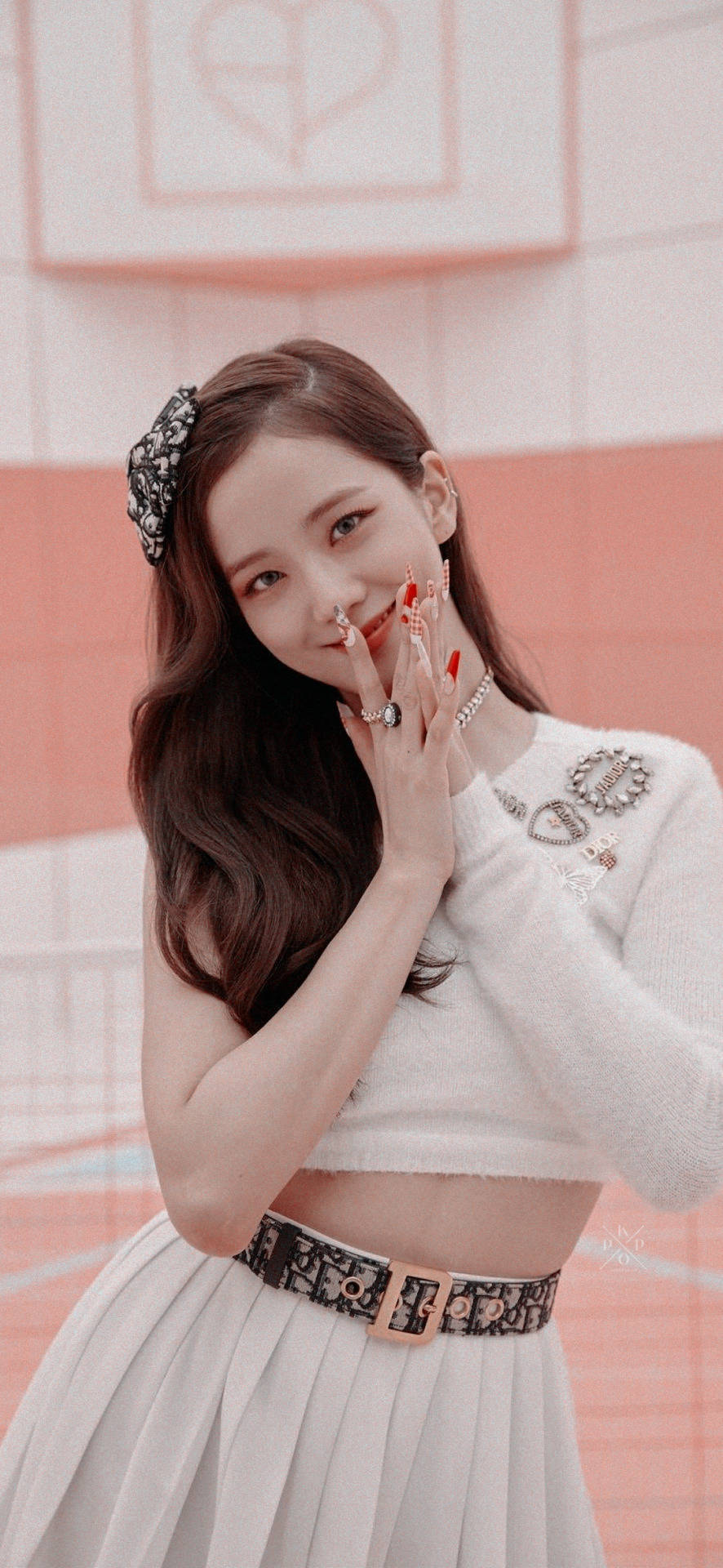 Jisoo Cute, crop top, long brown hair, Full HD Phone Wallpaper
