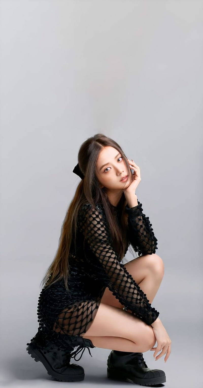 Jisoo, black fishnet dress, combat boots, HD Phone Wallpaper