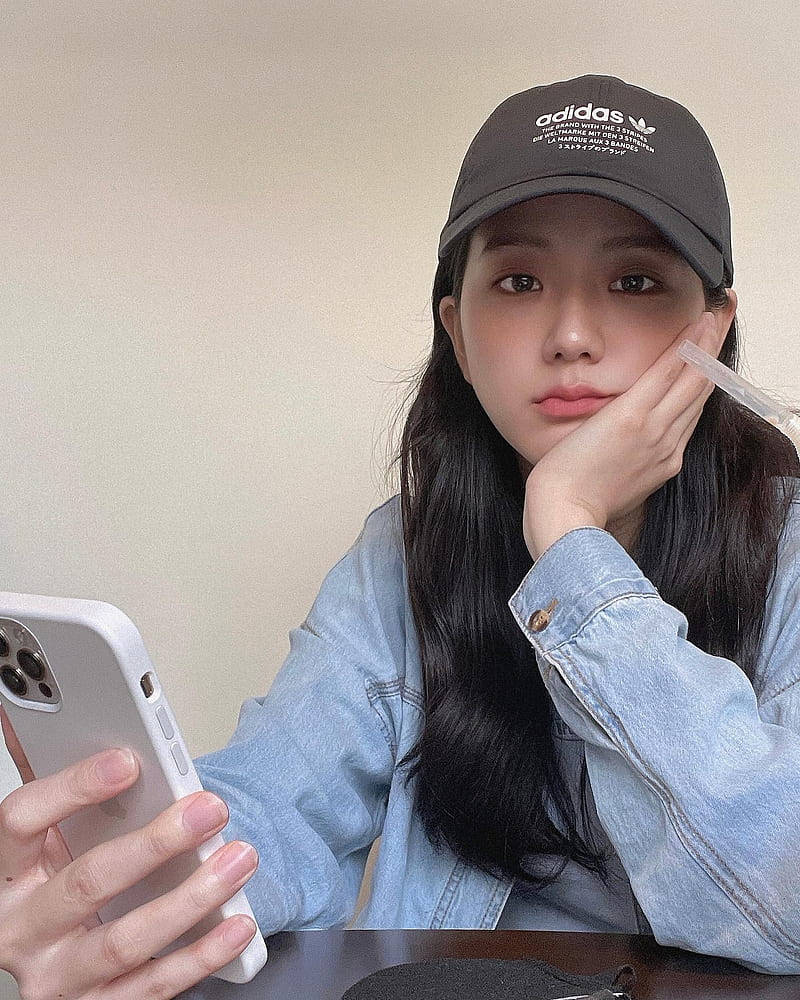 Jisoo, adidas ball cap, black adidas cap, SD Phone Wallpaper