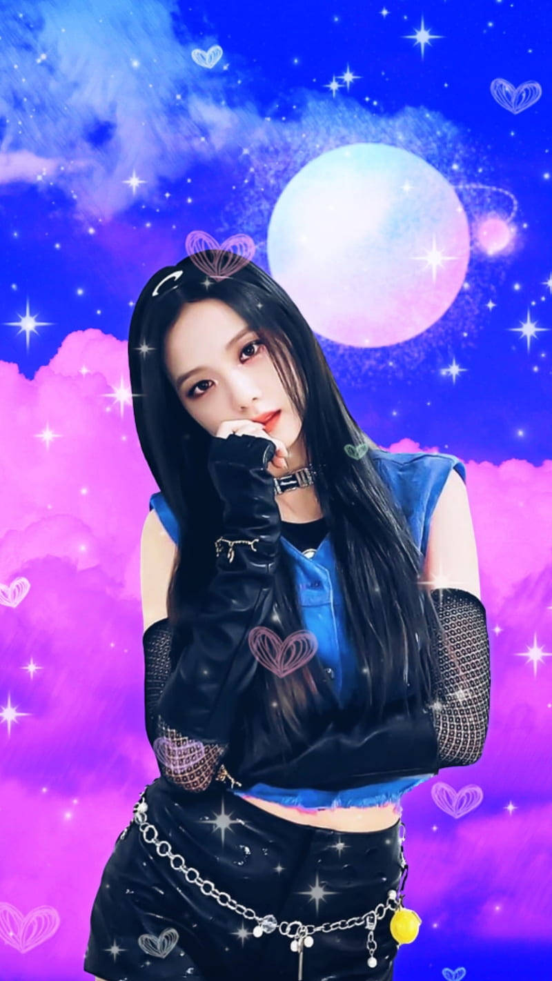 Jisoo, blue outfit, starry sky, HD Phone Wallpaper
