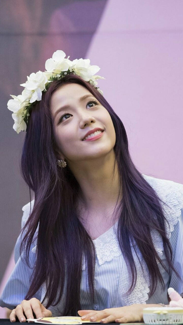 Jisoo, flower crown, purple hair, HD Phone Wallpaper