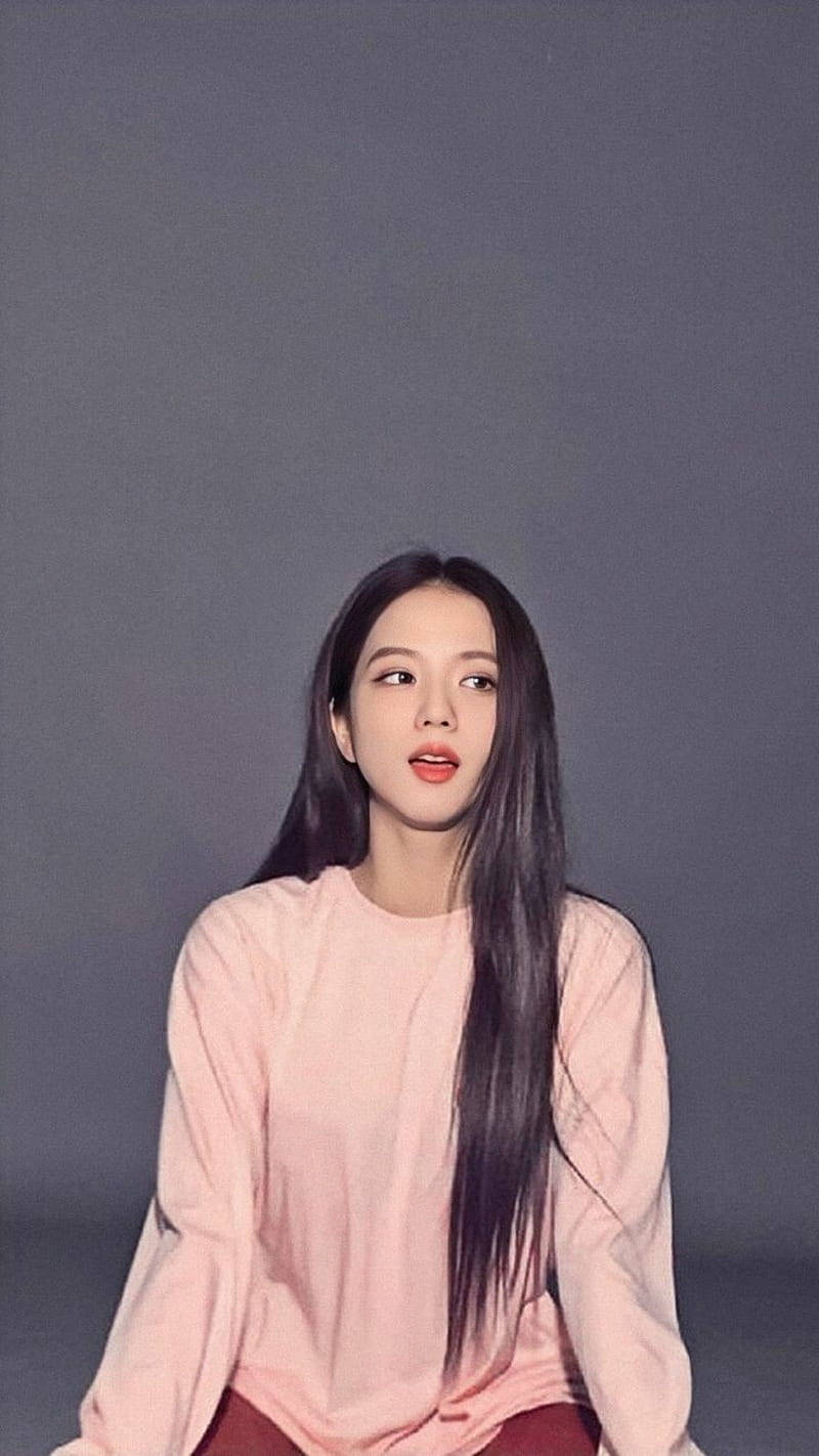 Jisoo, long dark hair, soft pink sweater, HD Phone Wallpaper