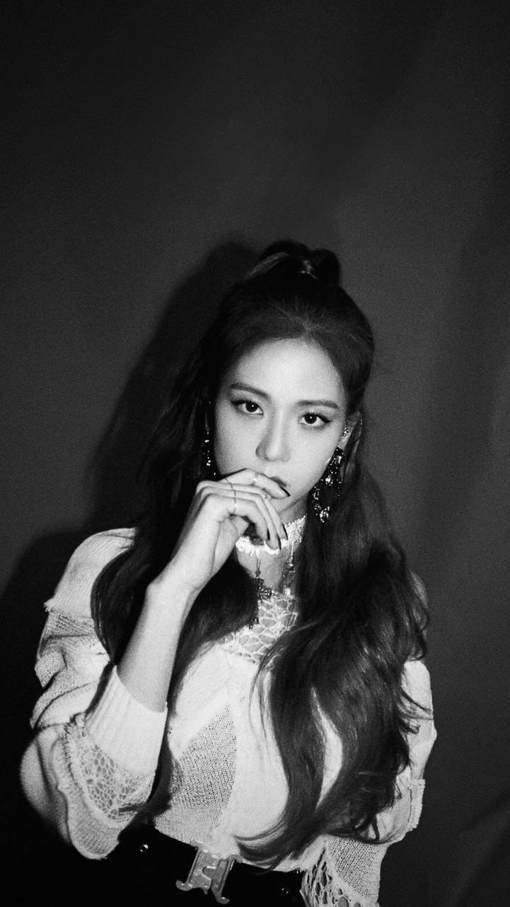 Jisoo, long hair, black and white portrait, HD Phone Wallpaper