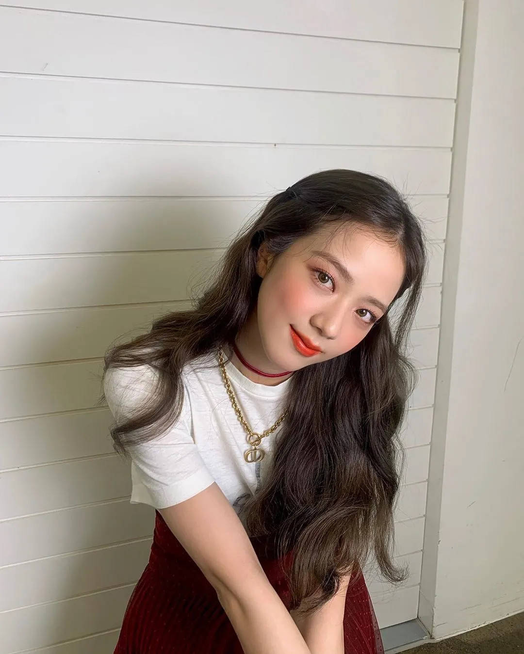 Jisoo, maroon skirt, red dress, HD Phone Wallpaper