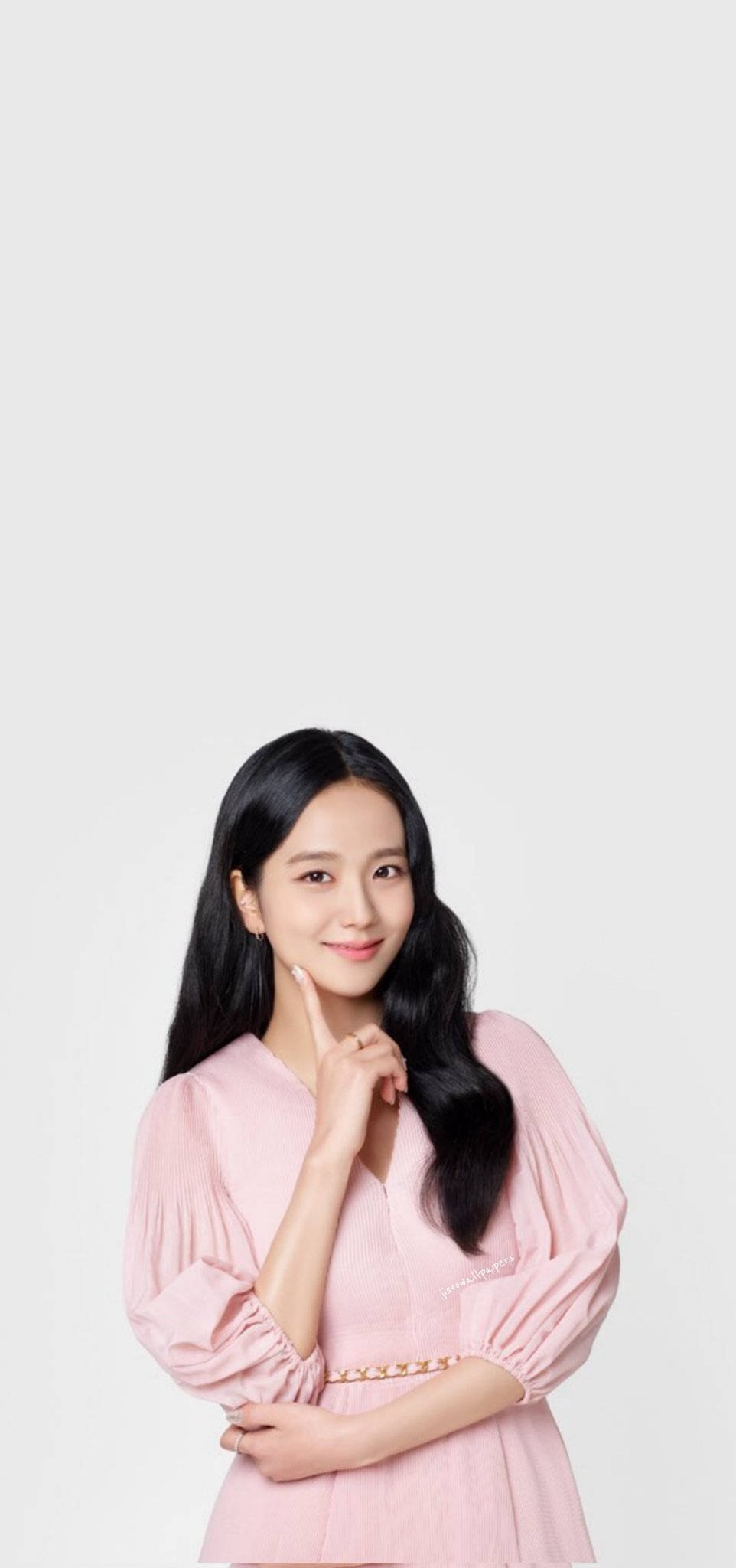 Jisoo, long dark hair, soft pink dress, Full HD Phone Wallpaper