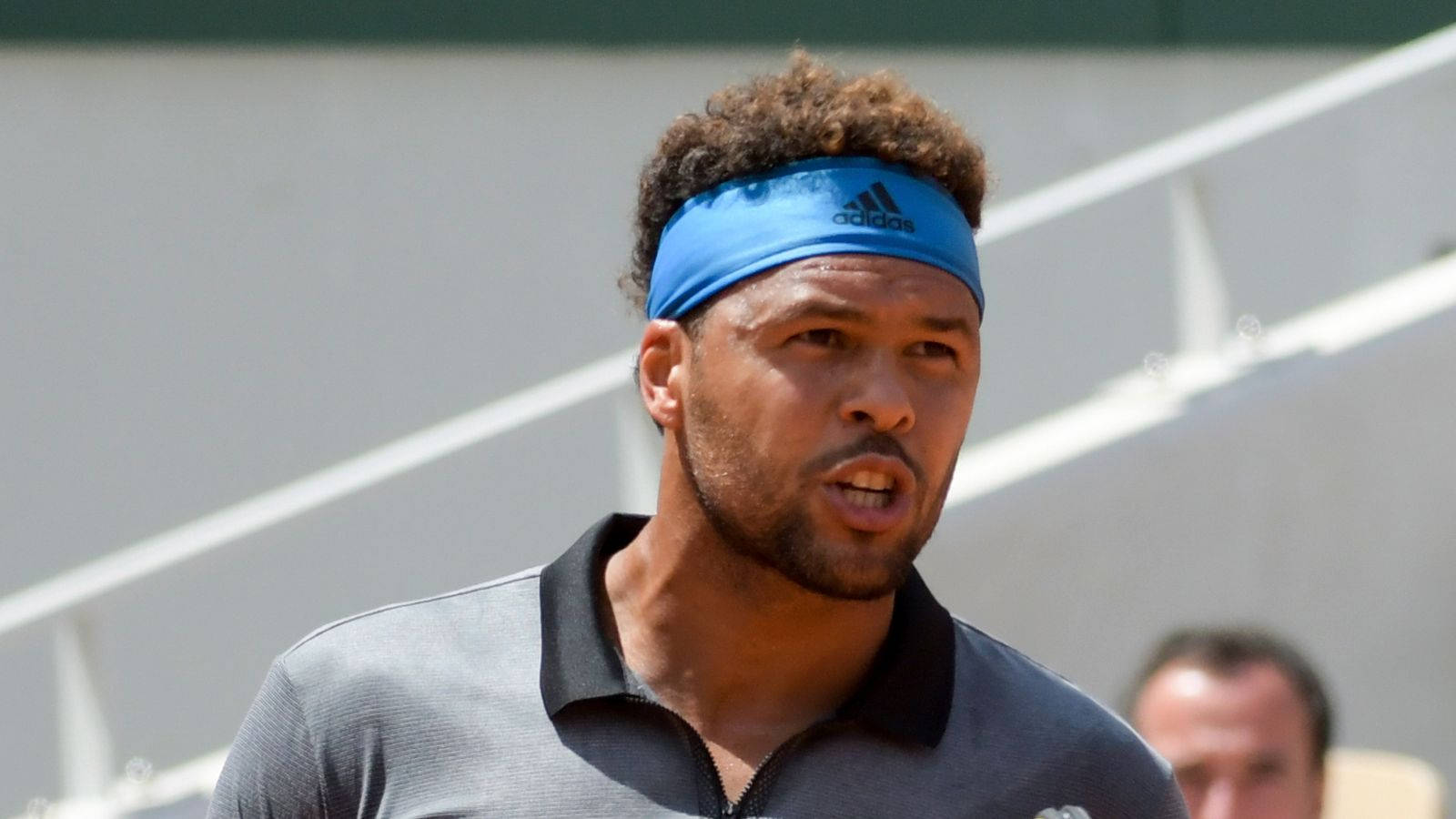 Jo-wilfried Tsonga, curly hair, blue headband, HD Desktop Wallpaper