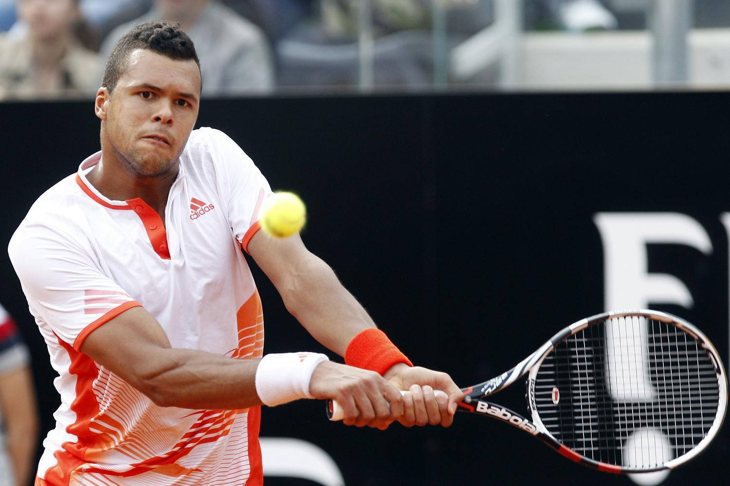 Jo-wilfried Tsonga, white and orange gear, yellow ball, HD Desktop Wallpaper