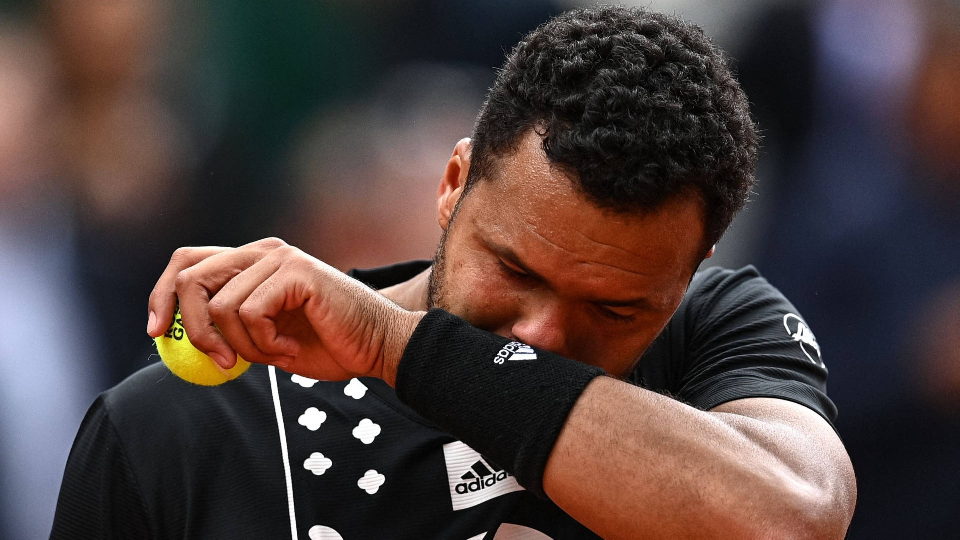 Jo-wilfried Tsonga, black gear, yellow ball, Full HD Desktop Wallpaper