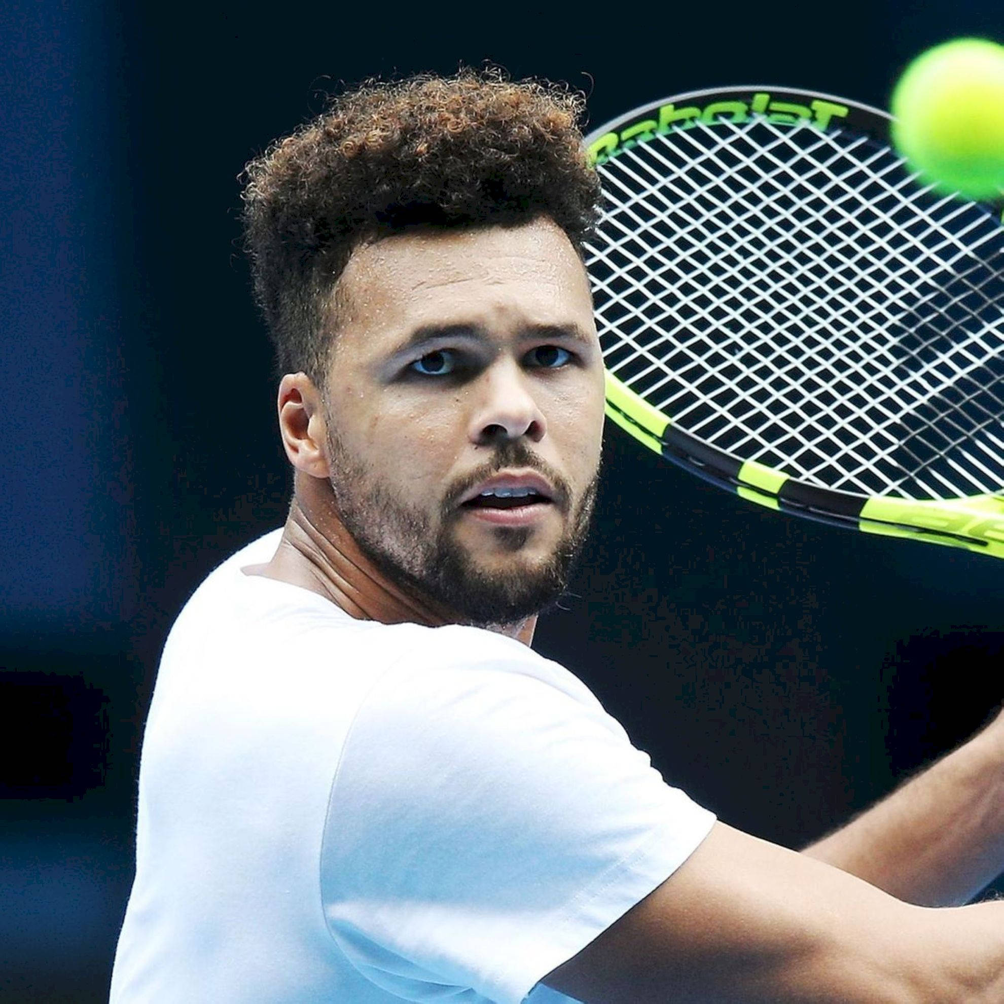 Jo-wilfried Tsonga, neon green racket, bright yellow ball, Full HD Desktop Wallpaper